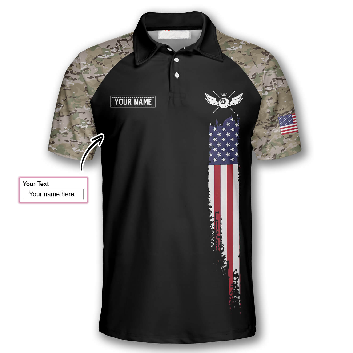 Personalized Billiard Camouflage Shut Up And Shoot Custom Billiard Polo Shirts for Men