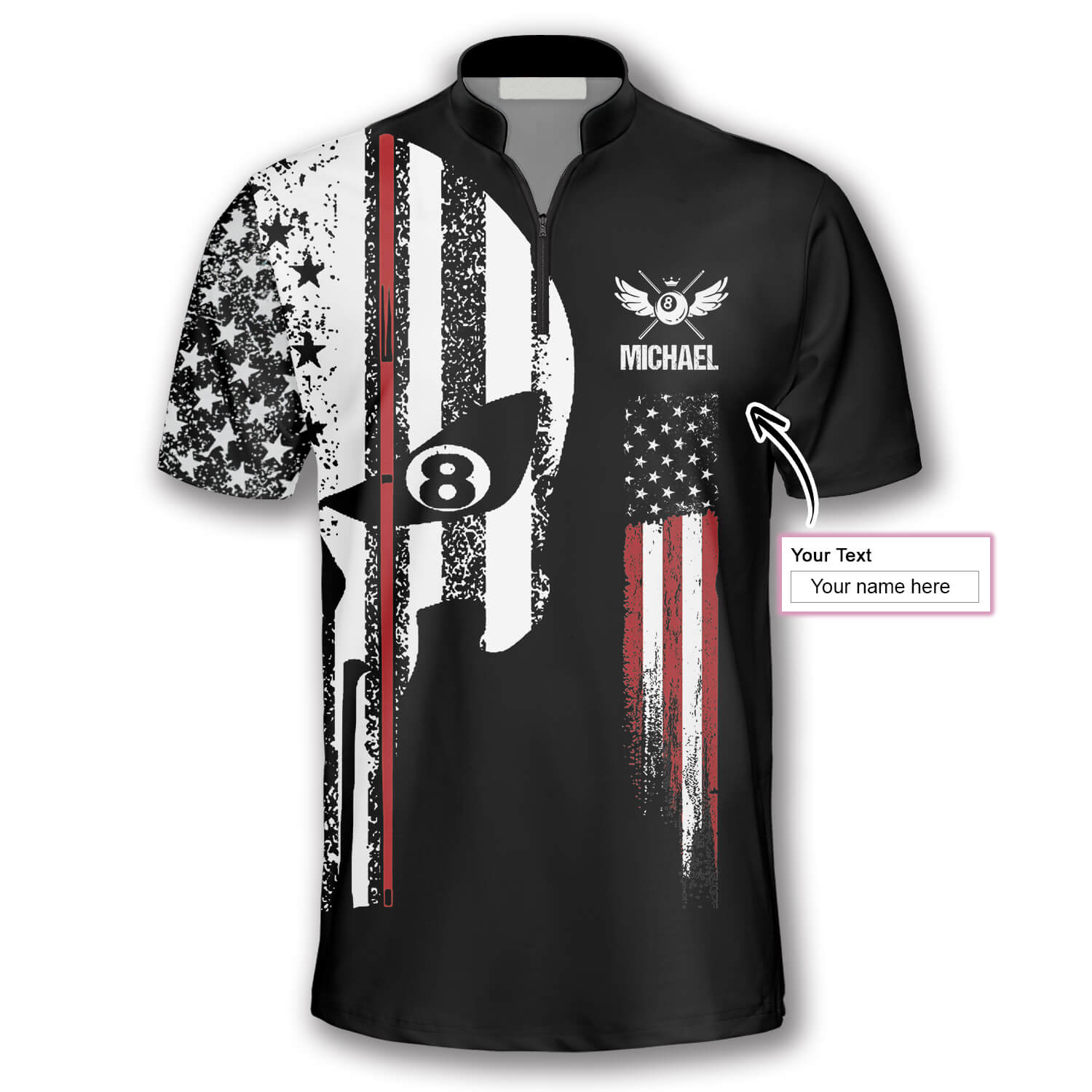 Punisher Skull Flag Custom Billiard Jerseys for Men/ Flag USA Billiard Shirt/ Skull Shirt