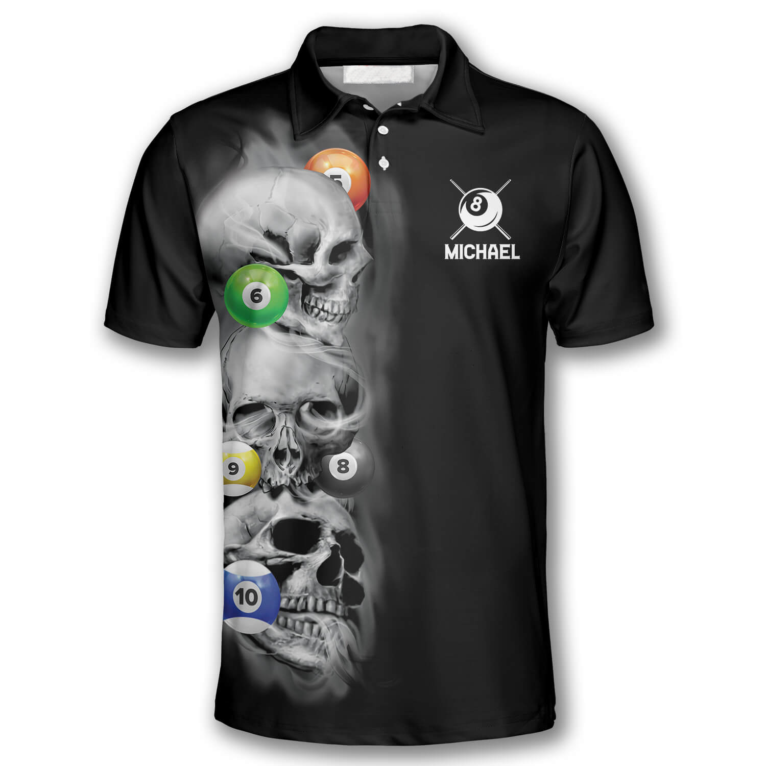 3D All Over Print Skull Addicted Custom Billiard Polo Shirts for Men/ Skull 3D Shirt