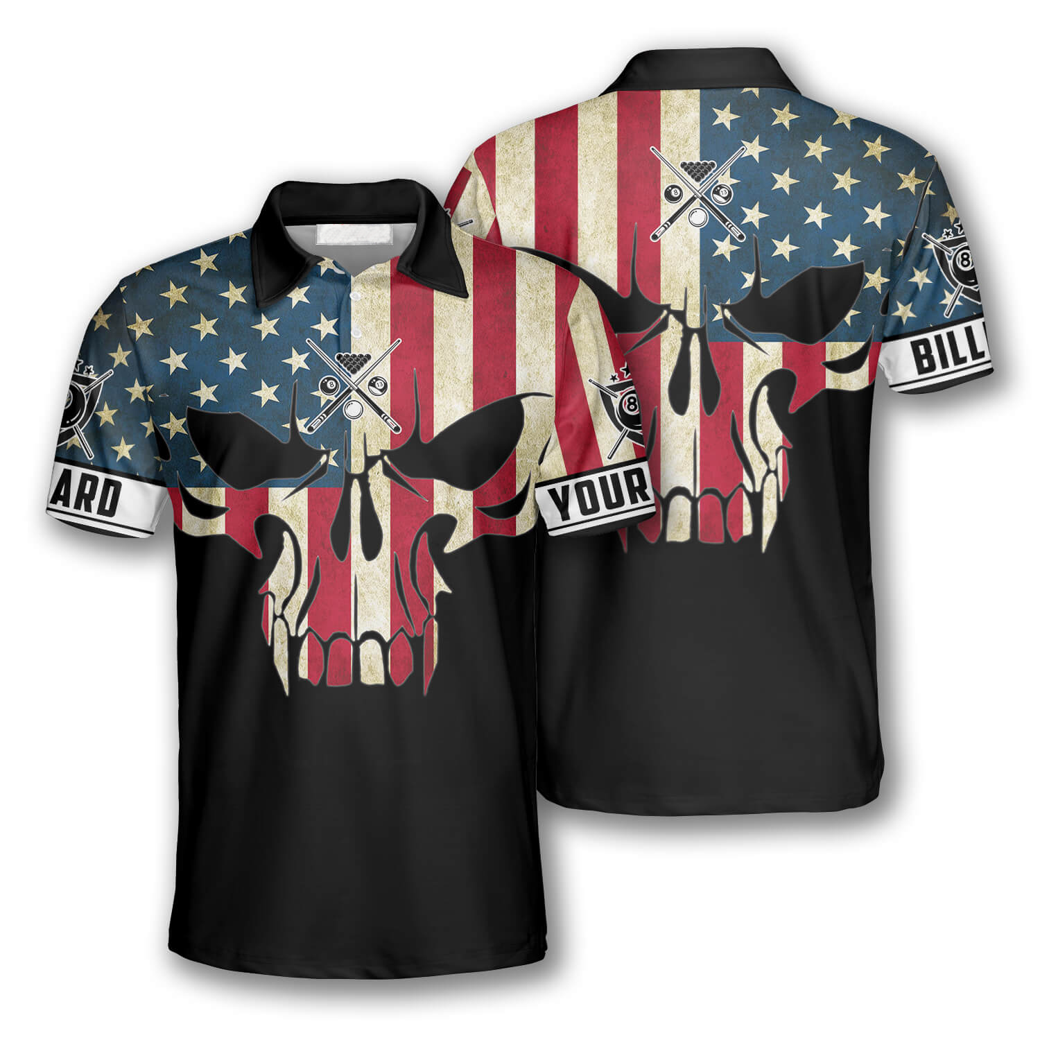 Billiard Retro Skull American Flag Custom Billiard Shirts for Men/ American Billiard Shirt