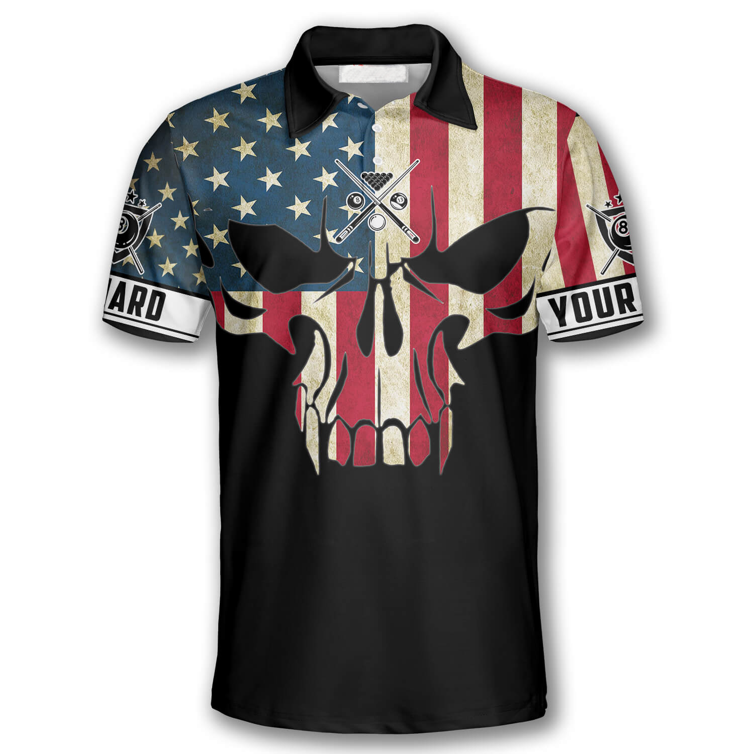 Billiard Retro Skull American Flag Custom Billiard Shirts for Men/ American Billiard Shirt