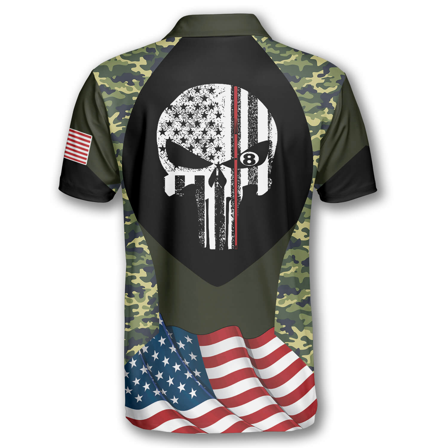 Billiard Camouflage Skull Flag Custom Billiard Shirts for Men/ Skull Polo Shirt/ Gift for Billiard Player
