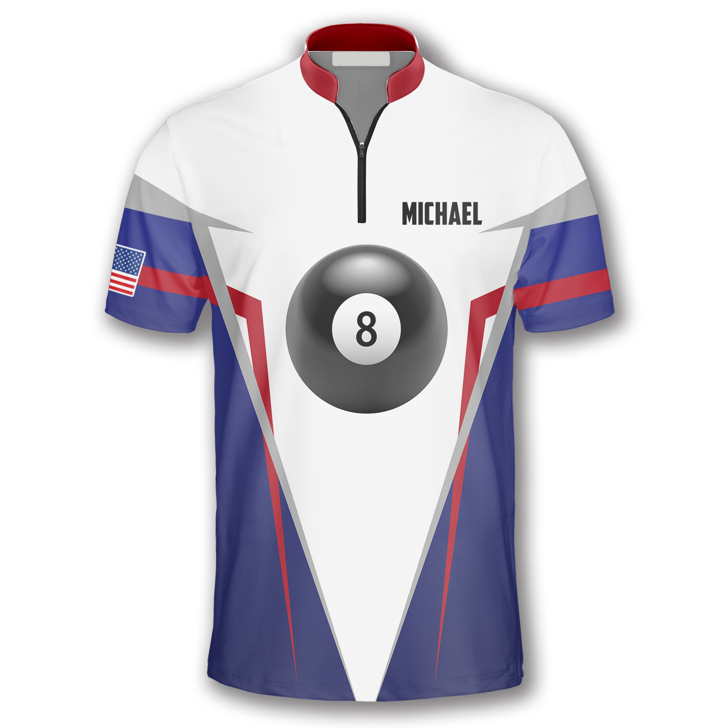 8 Ball USA Custom Billiard Jerseys for Men/ Personalized Shirt for Billiard Player/ Flag Shirt
