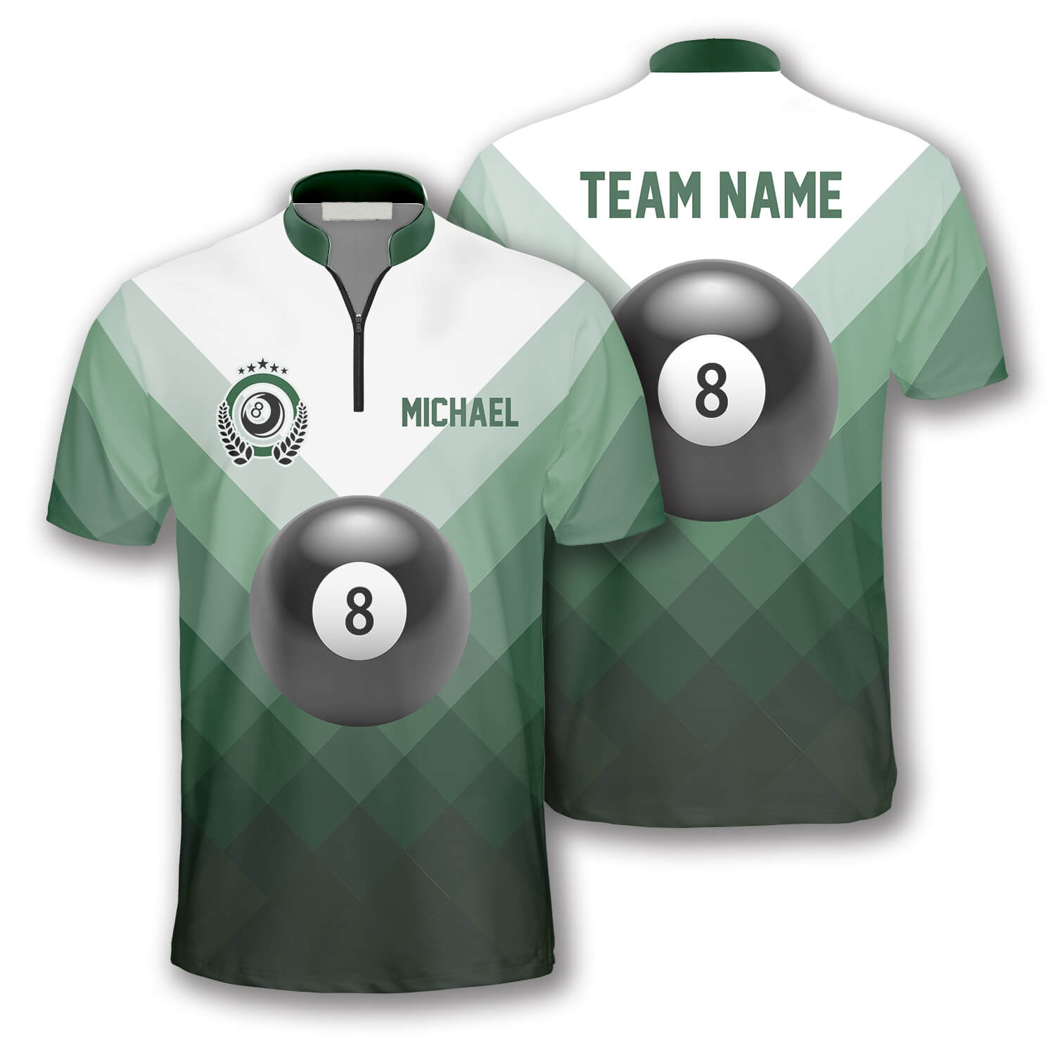 Ball 8 Green Sports Style Custom Billiard Jerseys for Men/ 3D All Over Print Billiard Jersey Shirt