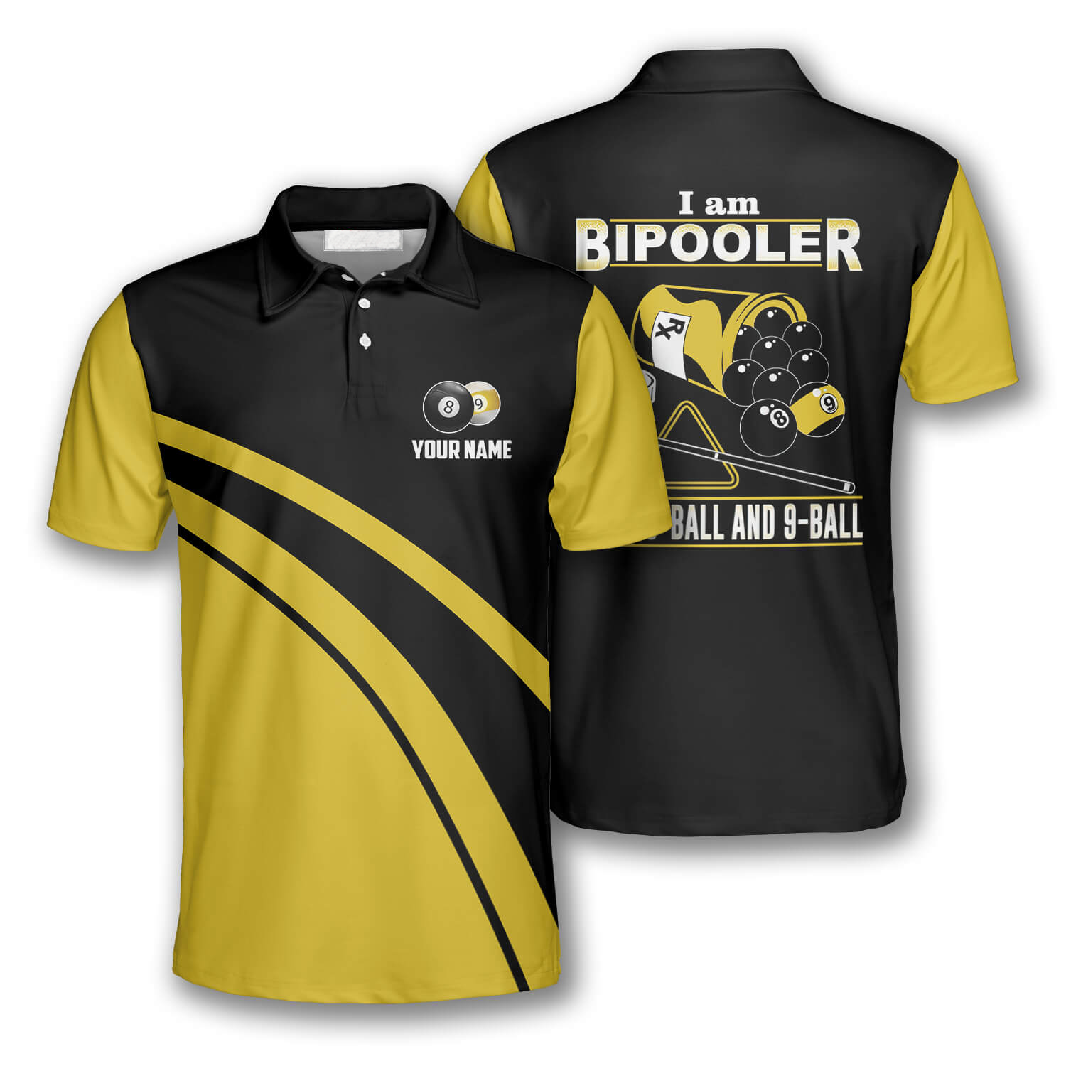 Billiard I''m Bipooler I Playing 8 and 9 Ball Yellow Black Custom Billiard Shirts for Men/ Funny Billiard Shirt