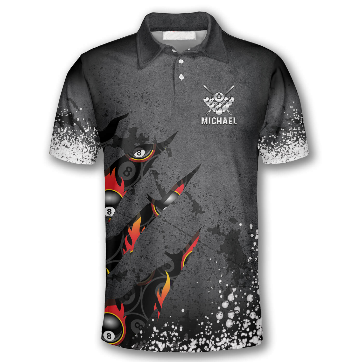 Billiards 8 Balls Paint Splash Personalized Name 3D Polo Shirt/ Gift For Billiard Players