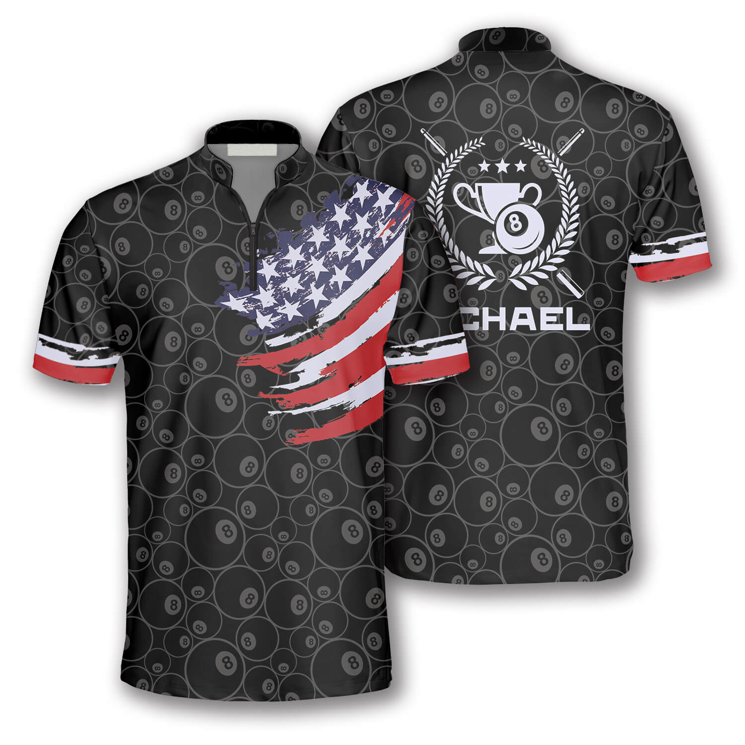 Ball 8 Pattern Trophy Emblem Custom Billiard Jerseys for Men/ Billiard Flag Jersey Shirt