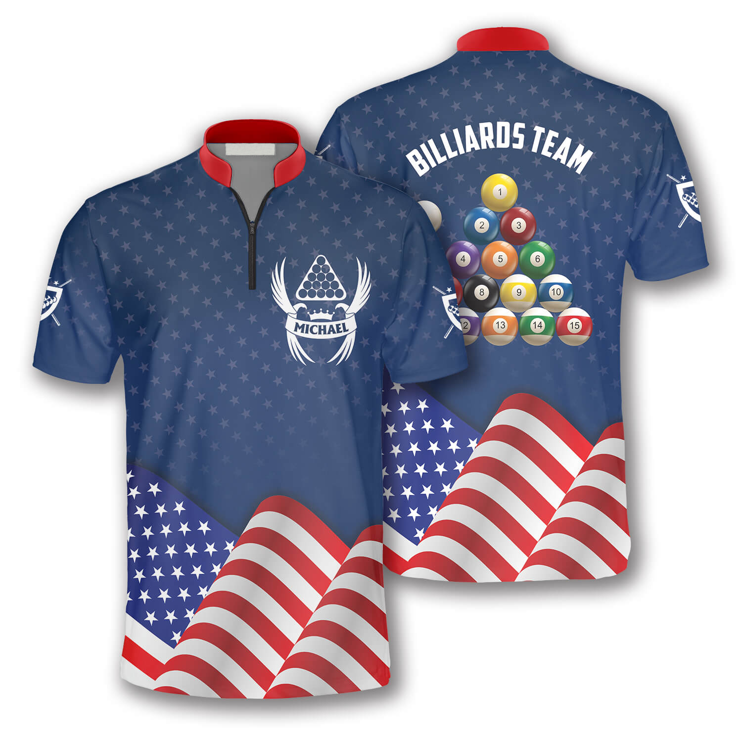 3D All Over Print Patriotic Waving Flag Custom Billiard Jerseys for Men/ Billiard Jersey Shirt/ Flag Shirt