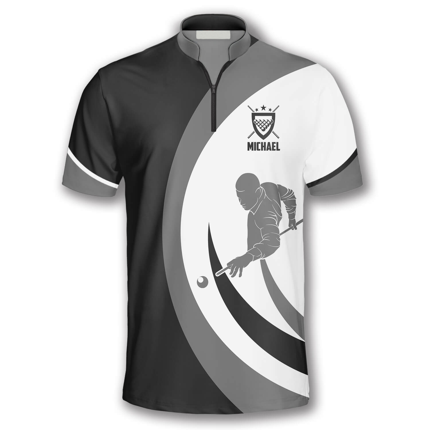 Black Grey Silhouette Custom Billiard Jerseys for Men/ Team Billiard Shirt/ Uniform Billiard Team