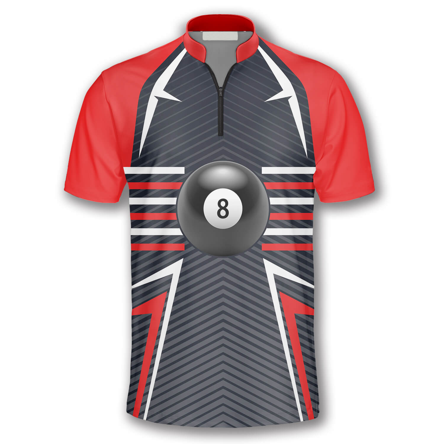 Ball 8 Red Grey Custom Billiard Jerseys for Men/ 3D All Over Print Billiard Jersey Shirt