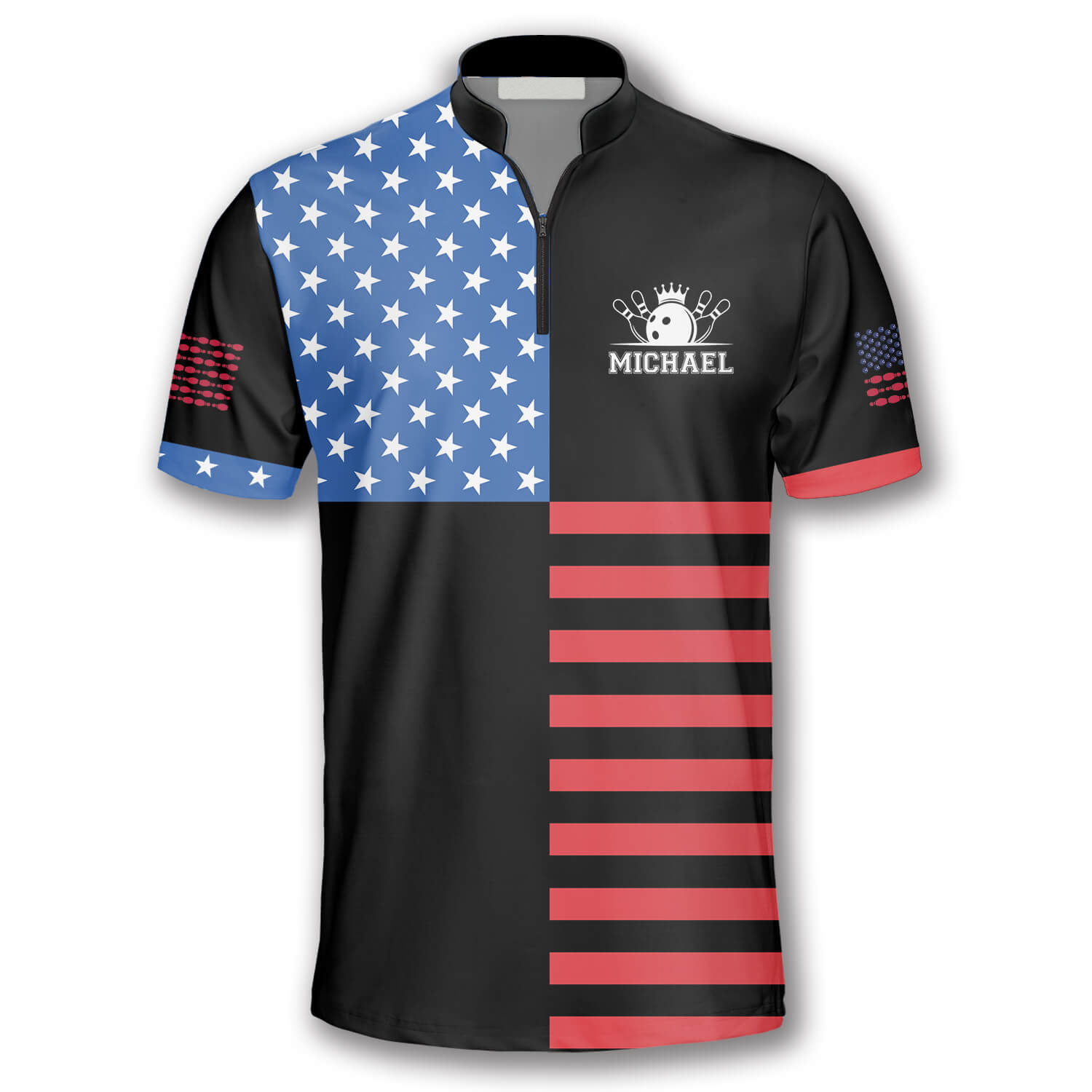 American Flag Crown Emblem Custom Bowling Jerseys for Men/ Idea Gift for Bowler/ Flag Shirt