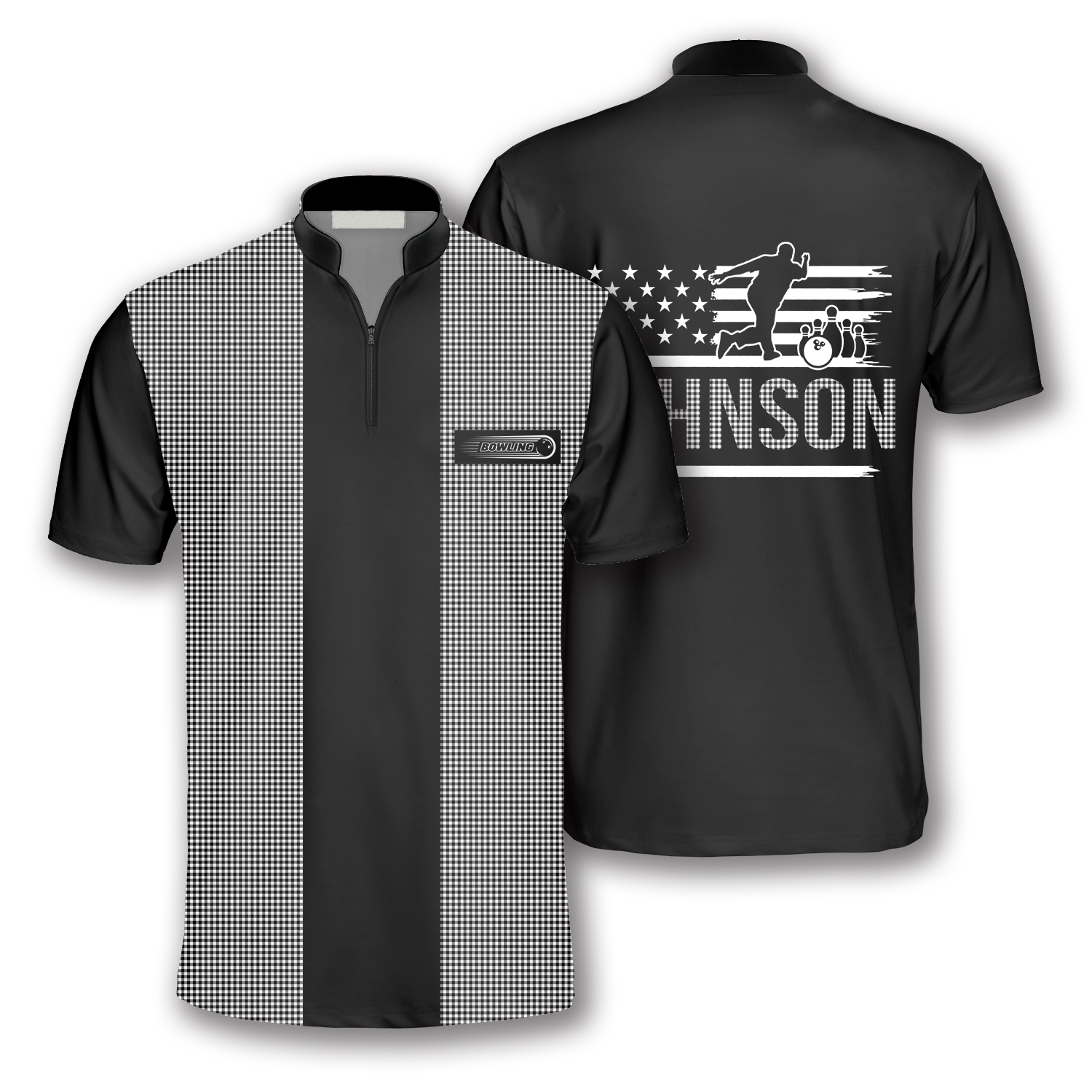 Gingham Print Custom Bowling Jerseys for Men/ Personalized Name Bowling Jersey Shirt