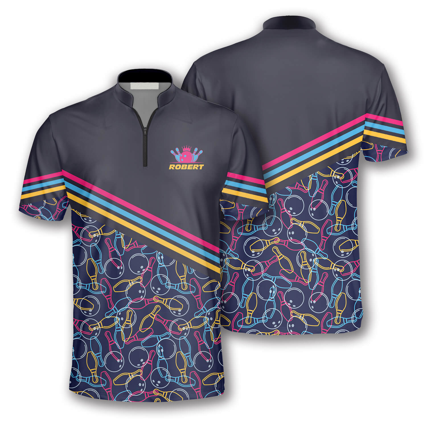 3D All Over Print Bowling Pattern In Navy and Black Custom Bowling Jerseys for Men/ Cool Shirt for Bowling Lover