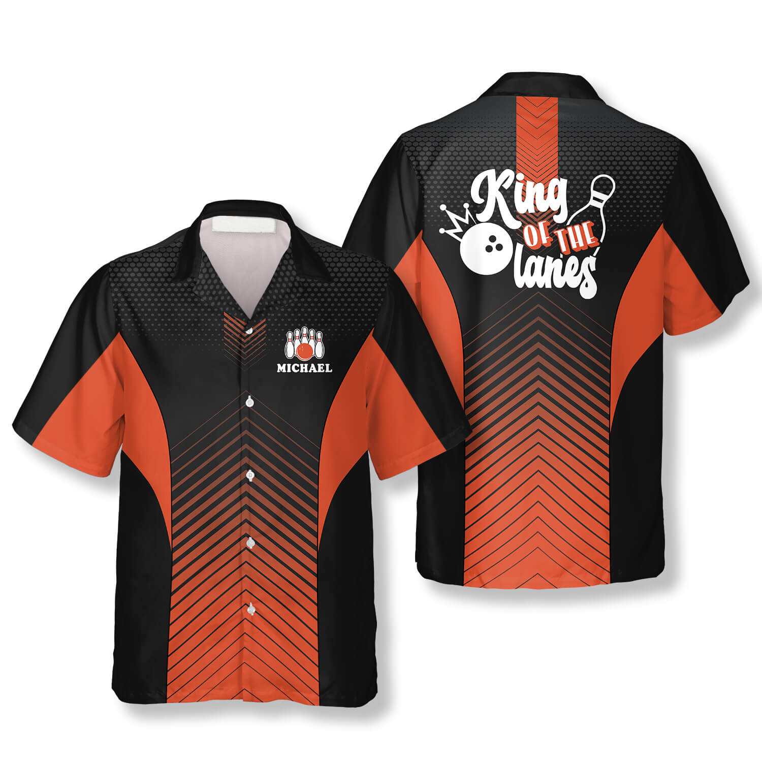King of the Lanes Orange Custom Bowling Hawaiian Shirt/ Gift for Bowler/ Personalized Bowling 3D Shirt
