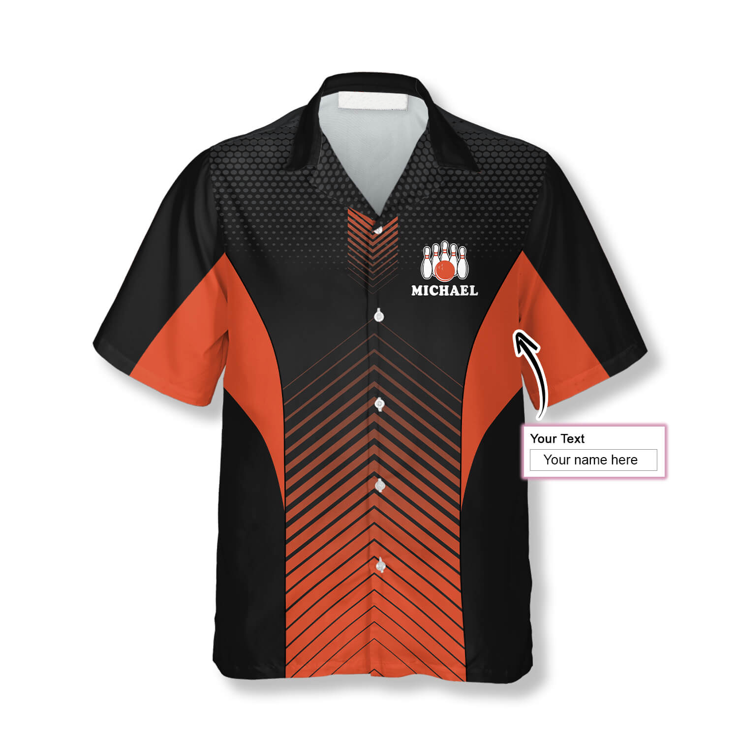 King of the Lanes Orange Custom Bowling Hawaiian Shirt/ Gift for Bowler/ Personalized Bowling 3D Shirt