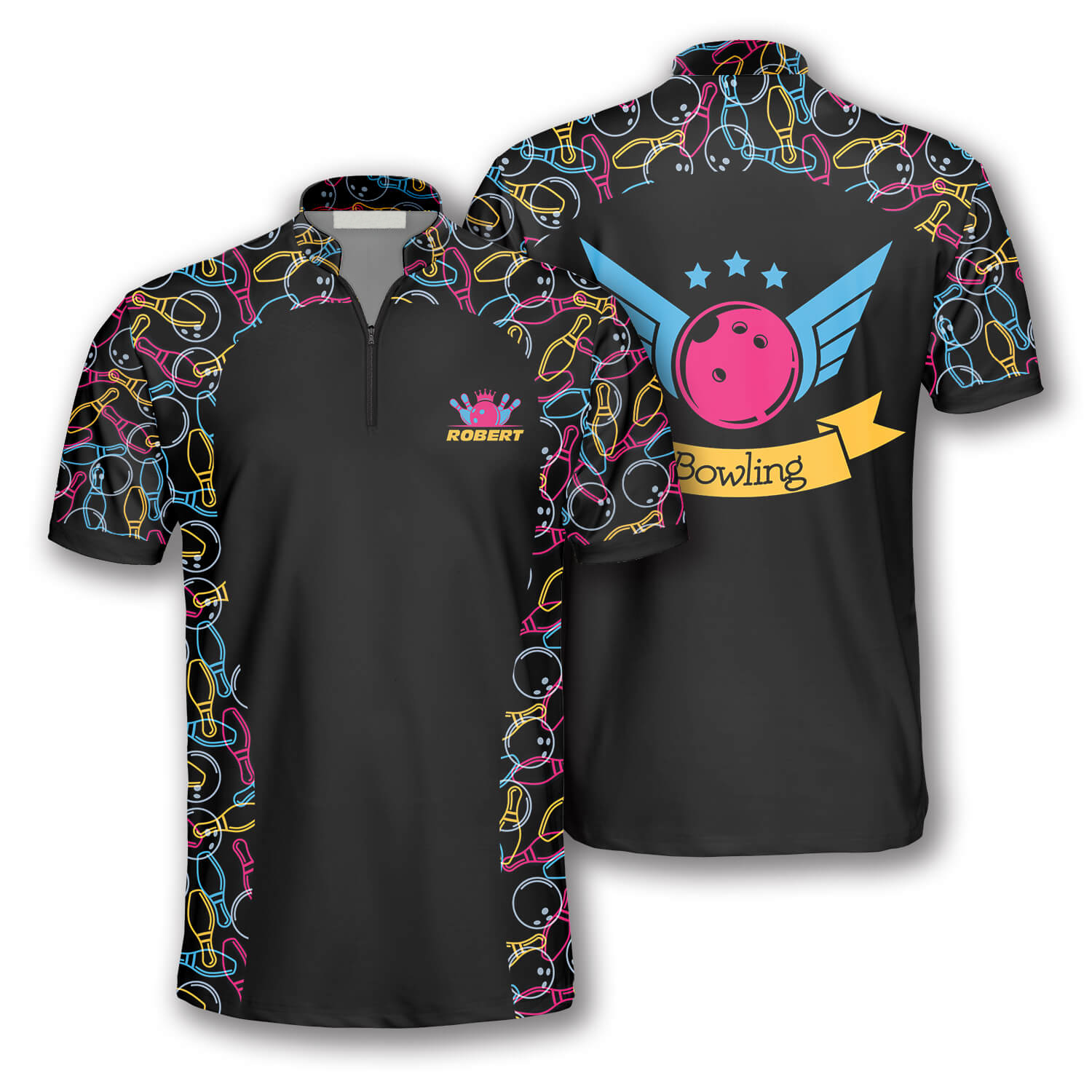 3D All Over Print Bowling Pattern In Navy and Black Custom Bowling Jerseys for Men/ Cool Shirt for Bowling Lover
