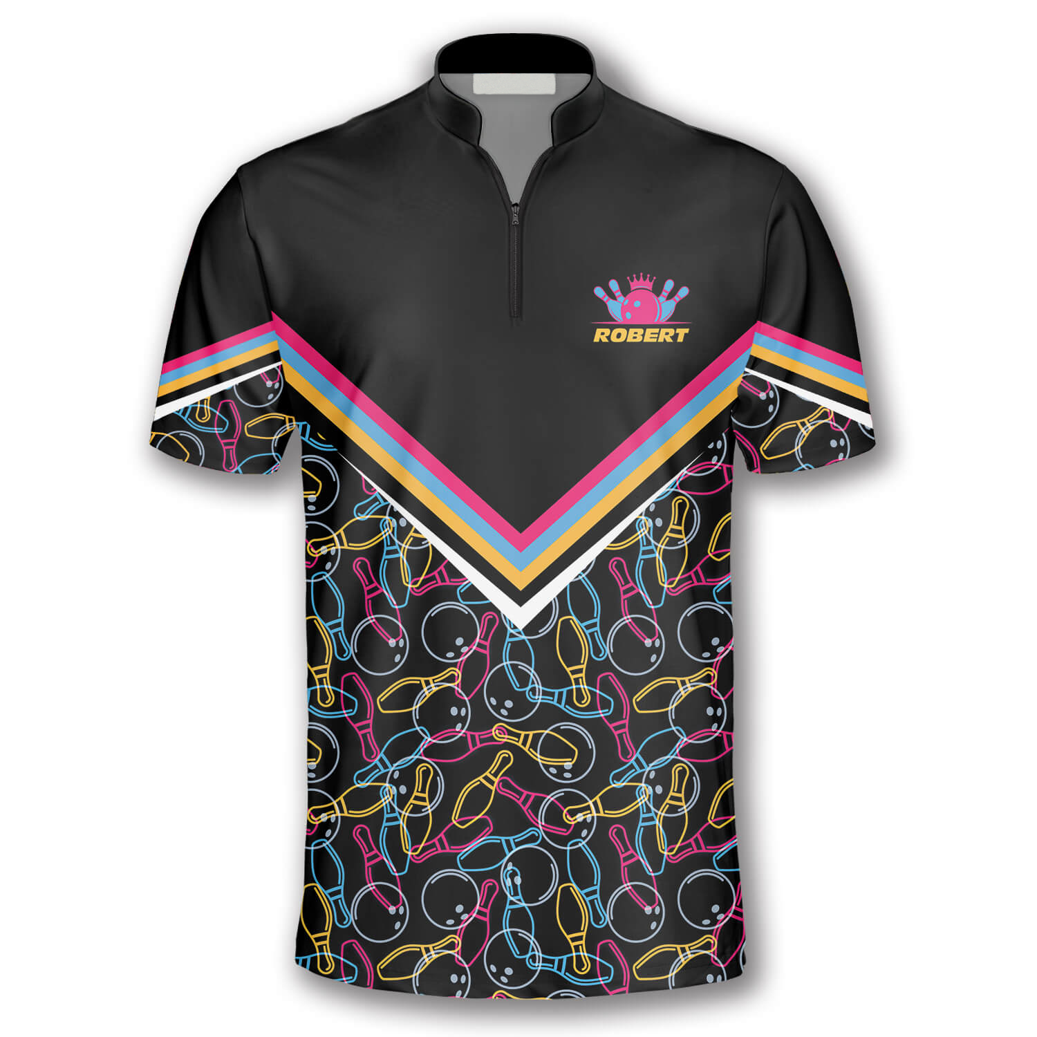3D All Over Print Bowling Pattern In Black Colorful Lines Custom Bowling Jerseys for Men