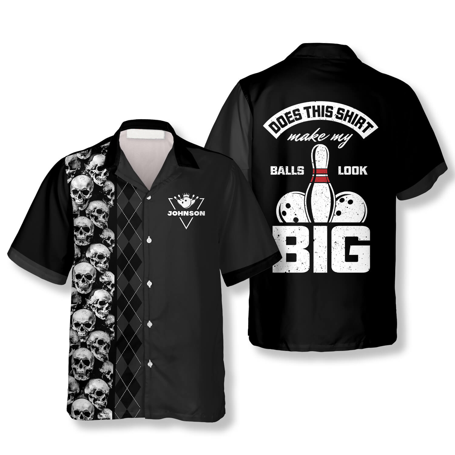 Skull Argyle Pattern Funny Quote Custom Bowling Hawaiian Shirt/ Black Bowling Skull Shirt