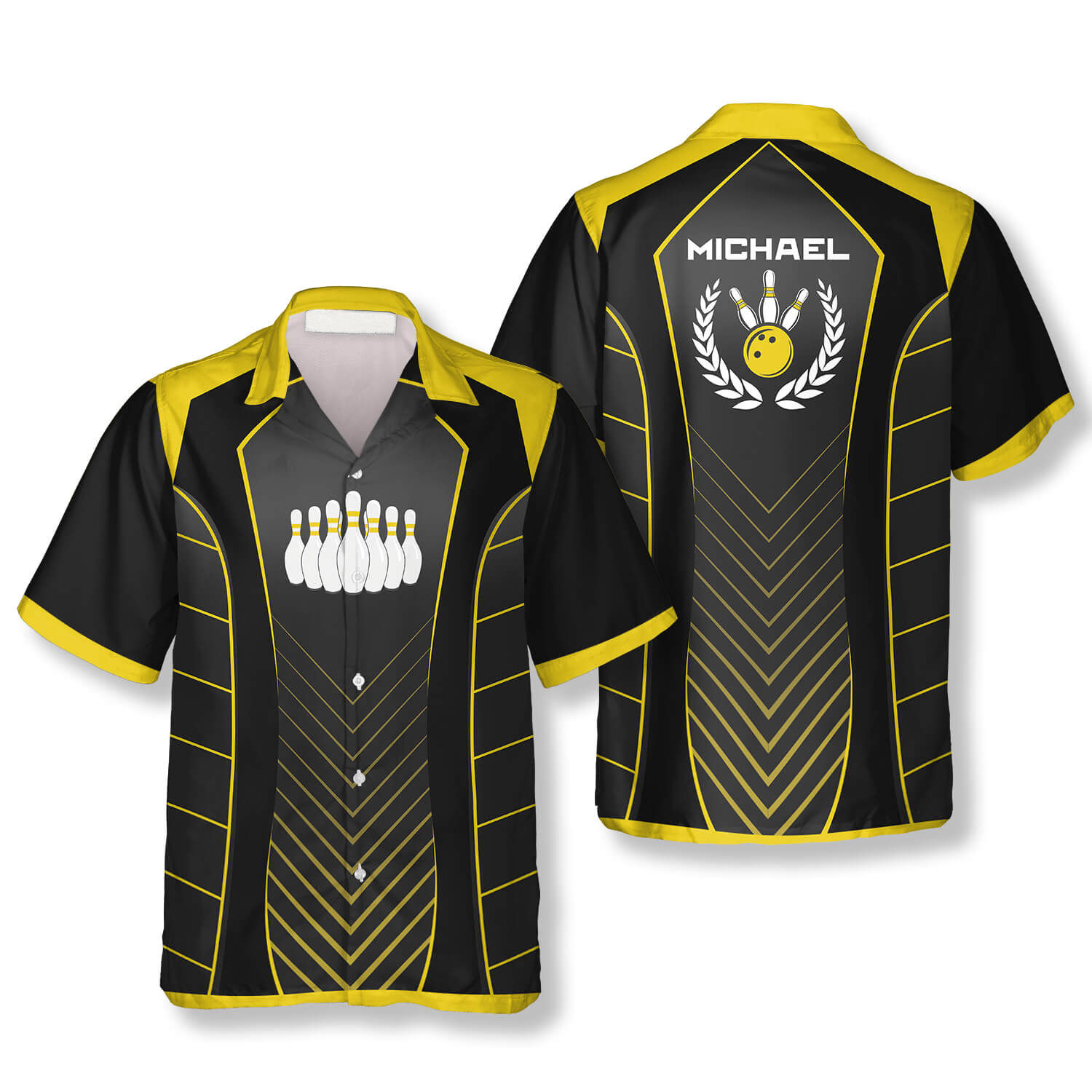 Yellow Sports Style Emblem Custom Bowling Hawaiian Shirt/ Idea Gift for Bowler/ Summer Shirt