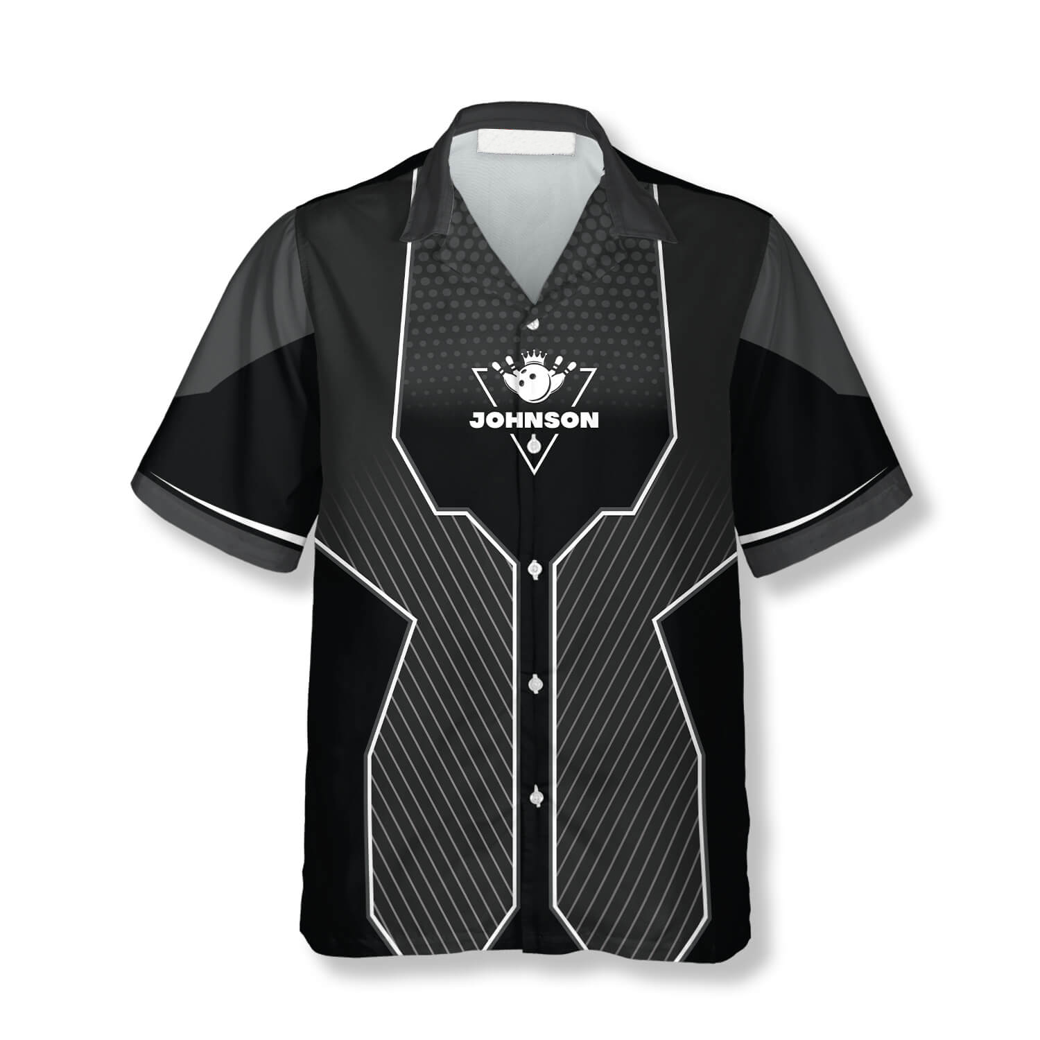 Black Sports Style Trophy Emblem Custom Bowling Hawaiian Shirt/ Uniform Shirt for Team Bowling