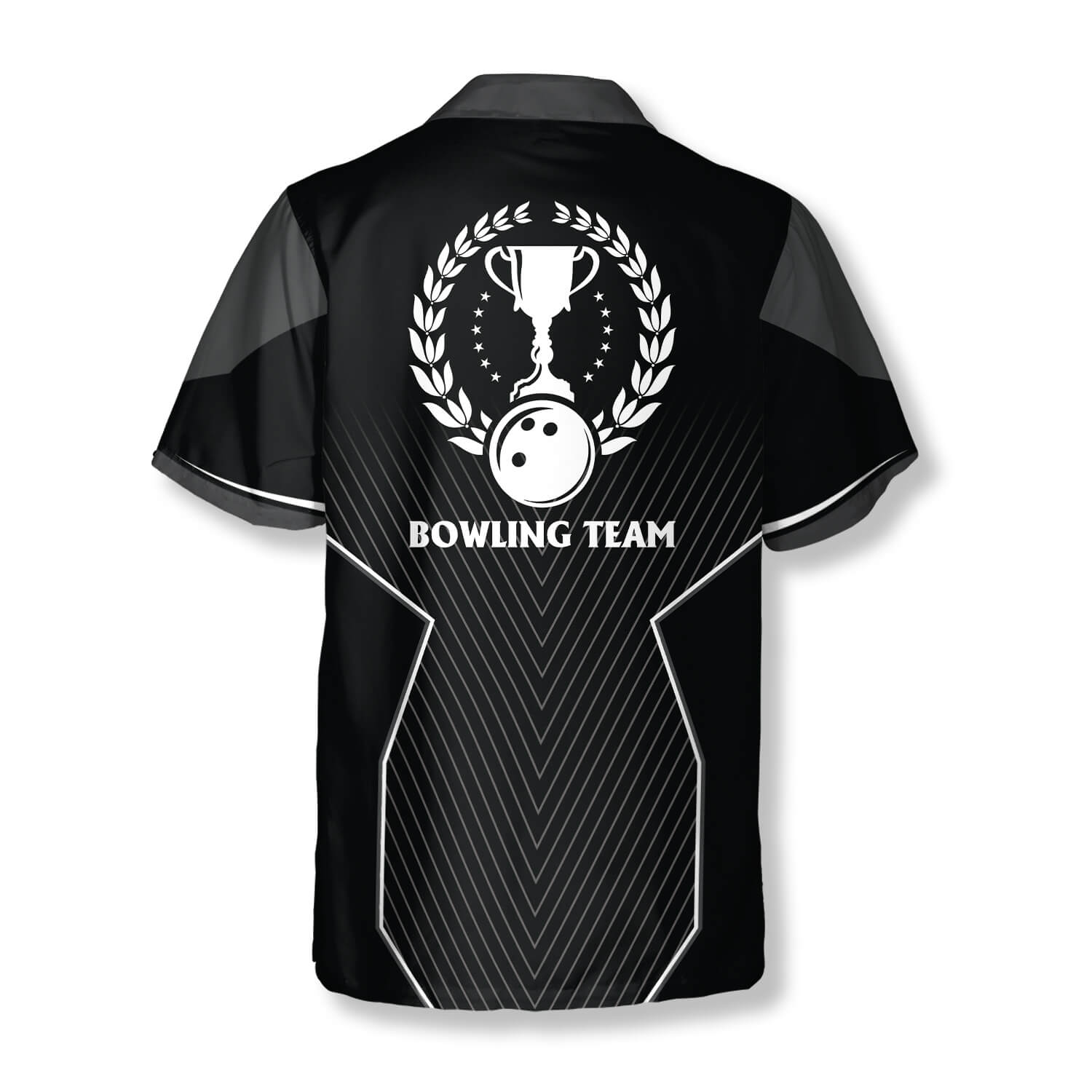 Black Sports Style Trophy Emblem Custom Bowling Hawaiian Shirt/ Uniform Shirt for Team Bowling