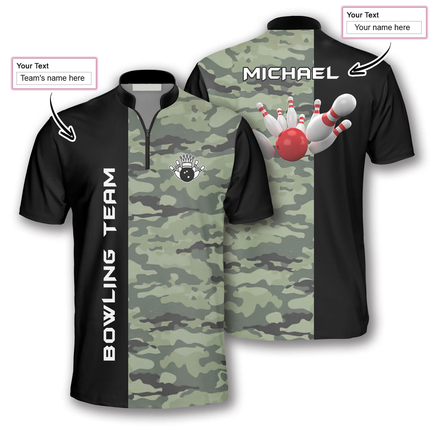 3D All Over Print Camo & Black Custom Bowling Jerseys for Men/ Idea Gift for Bowler