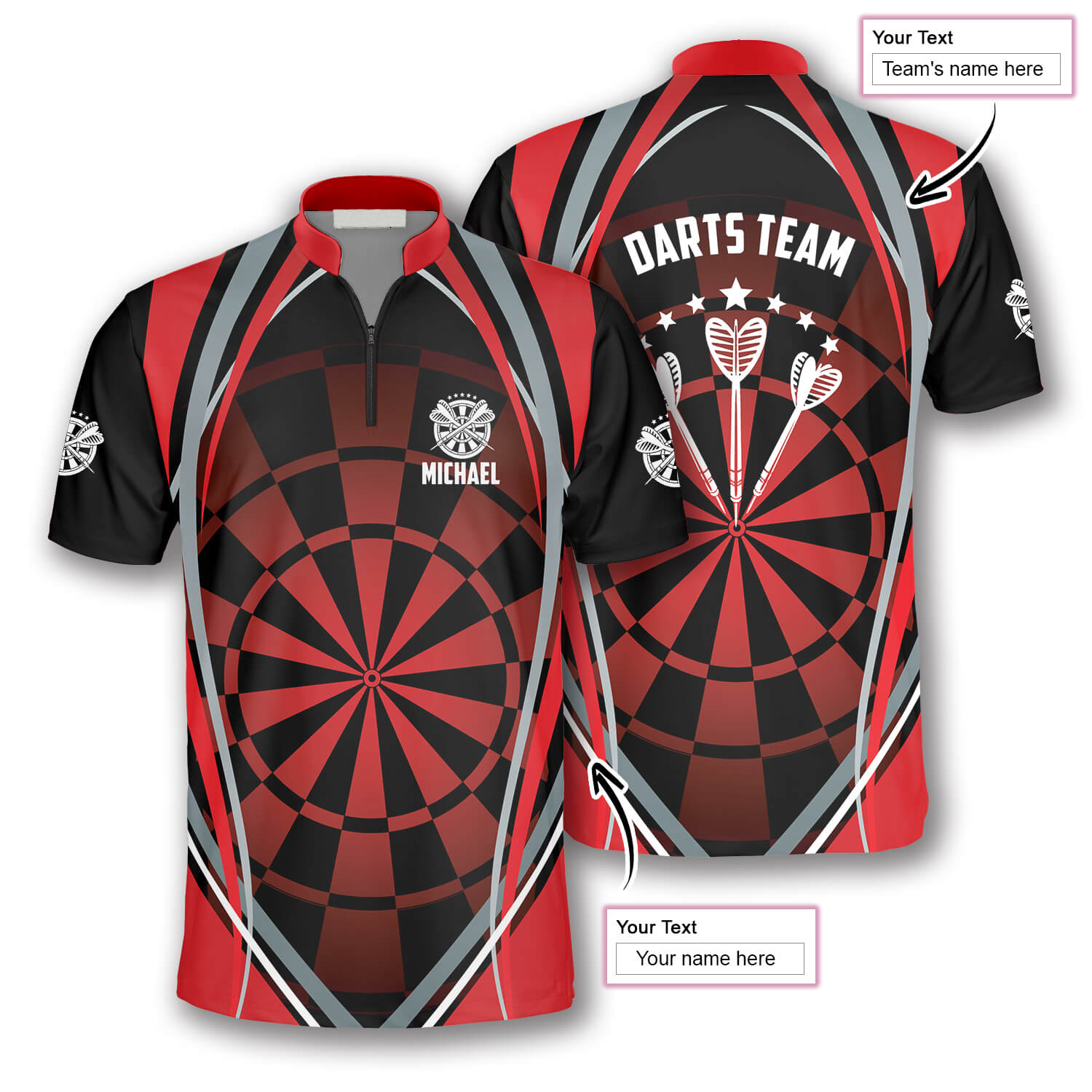 Dart Board Red Black Custom Darts Jerseys for Men/ Personalized Dart Jersey Shirt/ Dart Shirt