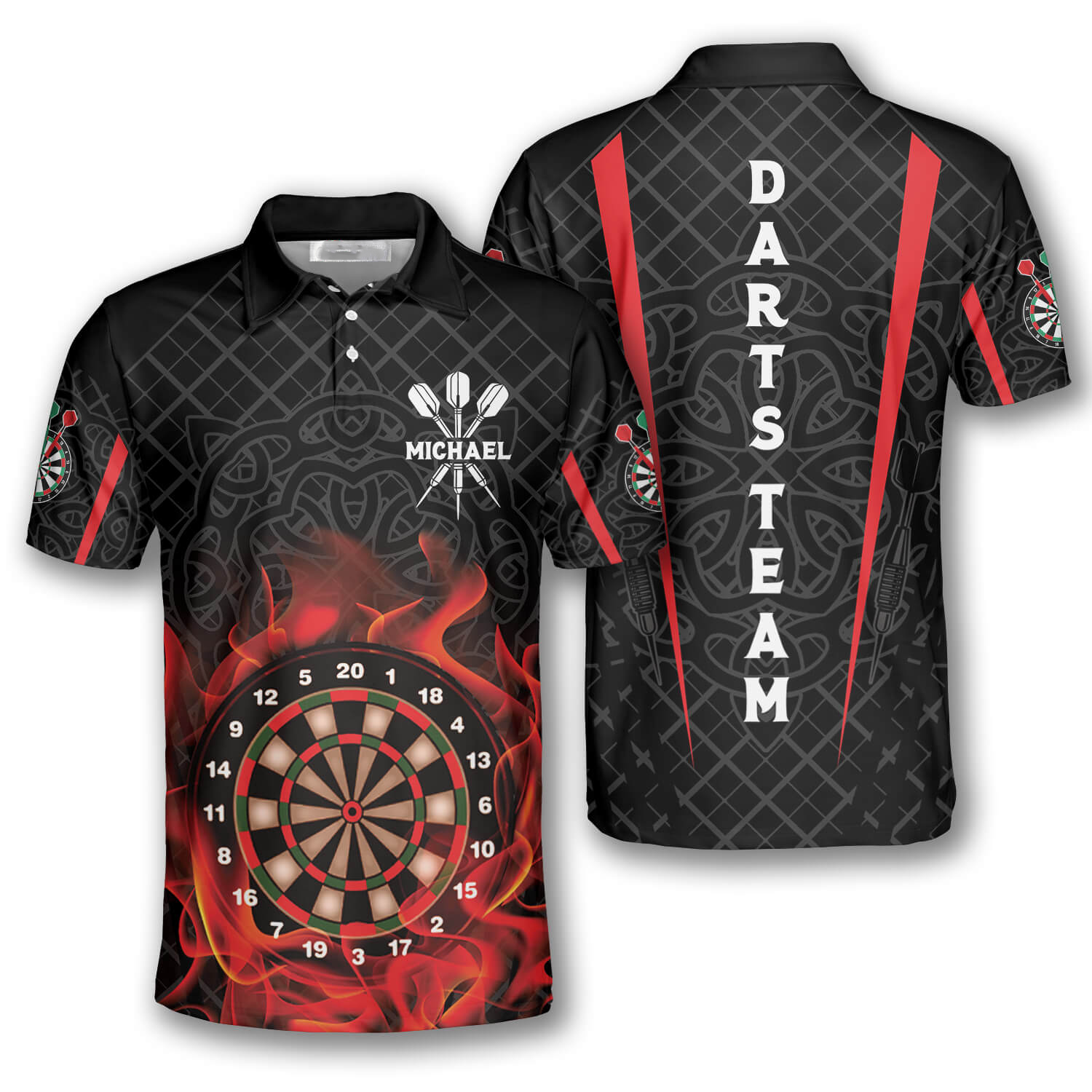 3D All Over Print Addict Celtic Pattern Custom Darts Polo Shirts for Men