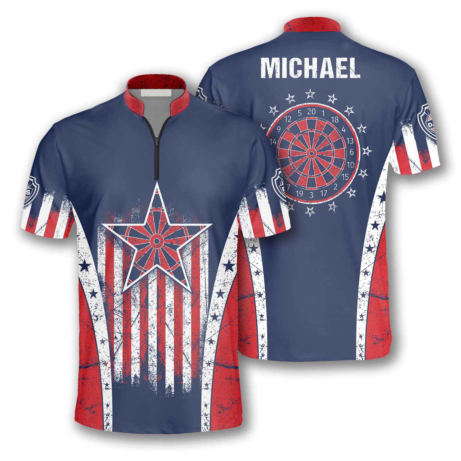 Retro American Flag Blue Custom Darts Jerseys for Men/ Star Dart Flag USA Shirt/ Perfect Gift for Dart Team