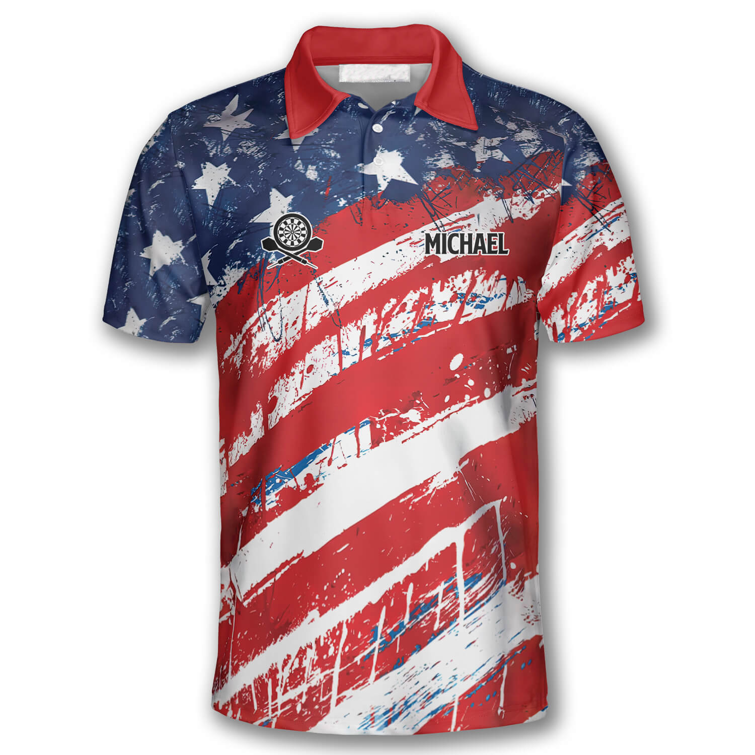 American Flag Water Color Custom Darts Polo Shirts for Men/ Dart Skull Shirt