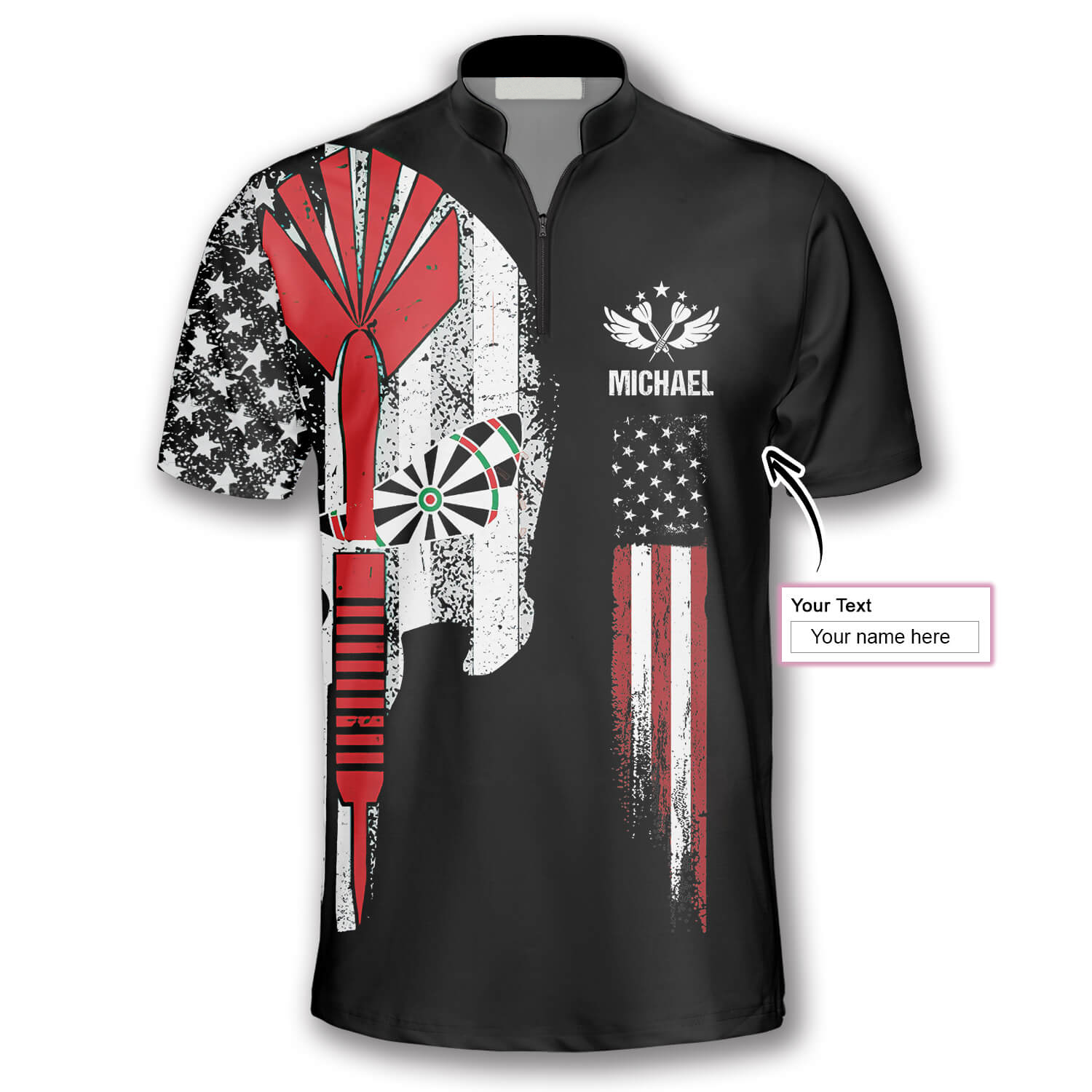 Punisher Skull Flag Custom Darts Jerseys for Men/ Perfect Gift for Dart Player/ Skull Dart Shirt
