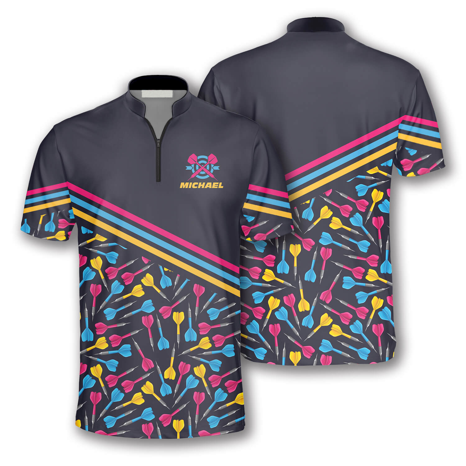 3D All Over Print Dart Arrow Pattern Navy Custom Darts Jerseys for Men/ Personalized Name Dart Shirt
