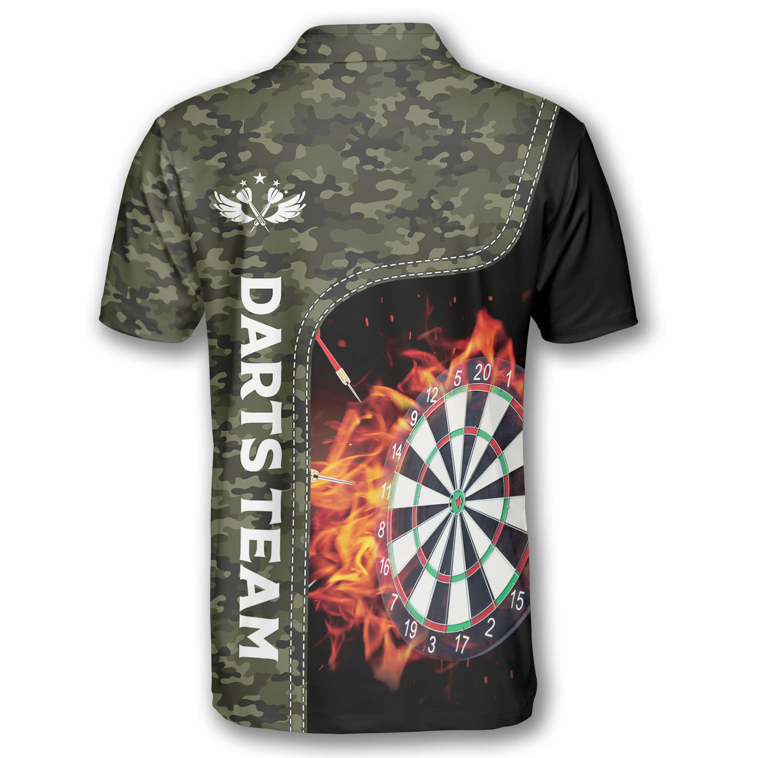 Camouflage Dart Board Fire Flame Custom Darts Shirts for Men/ Dart Shirt