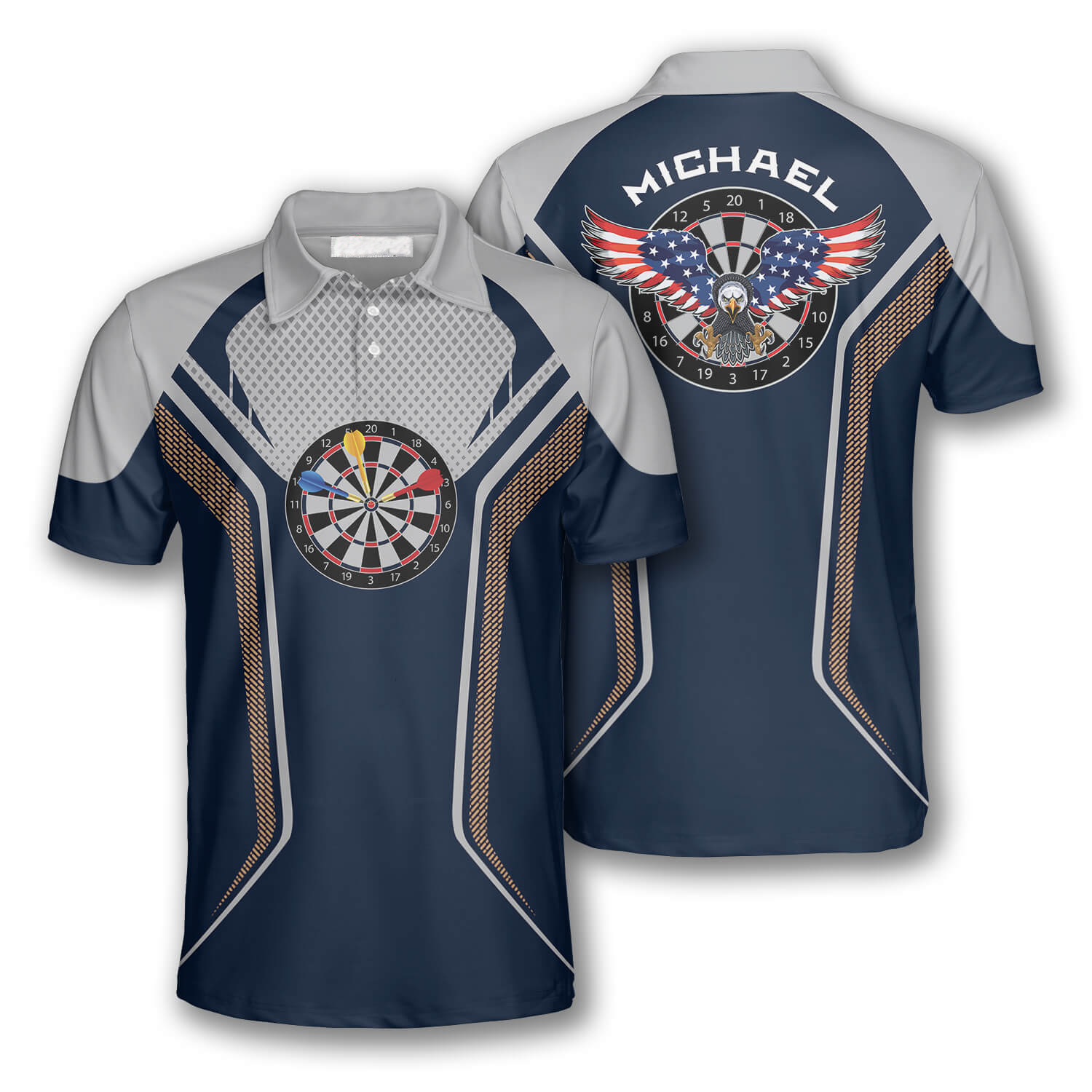 3D All Over Print Darts Eagle Blue Grey Custom Darts Polo Shirts for Men