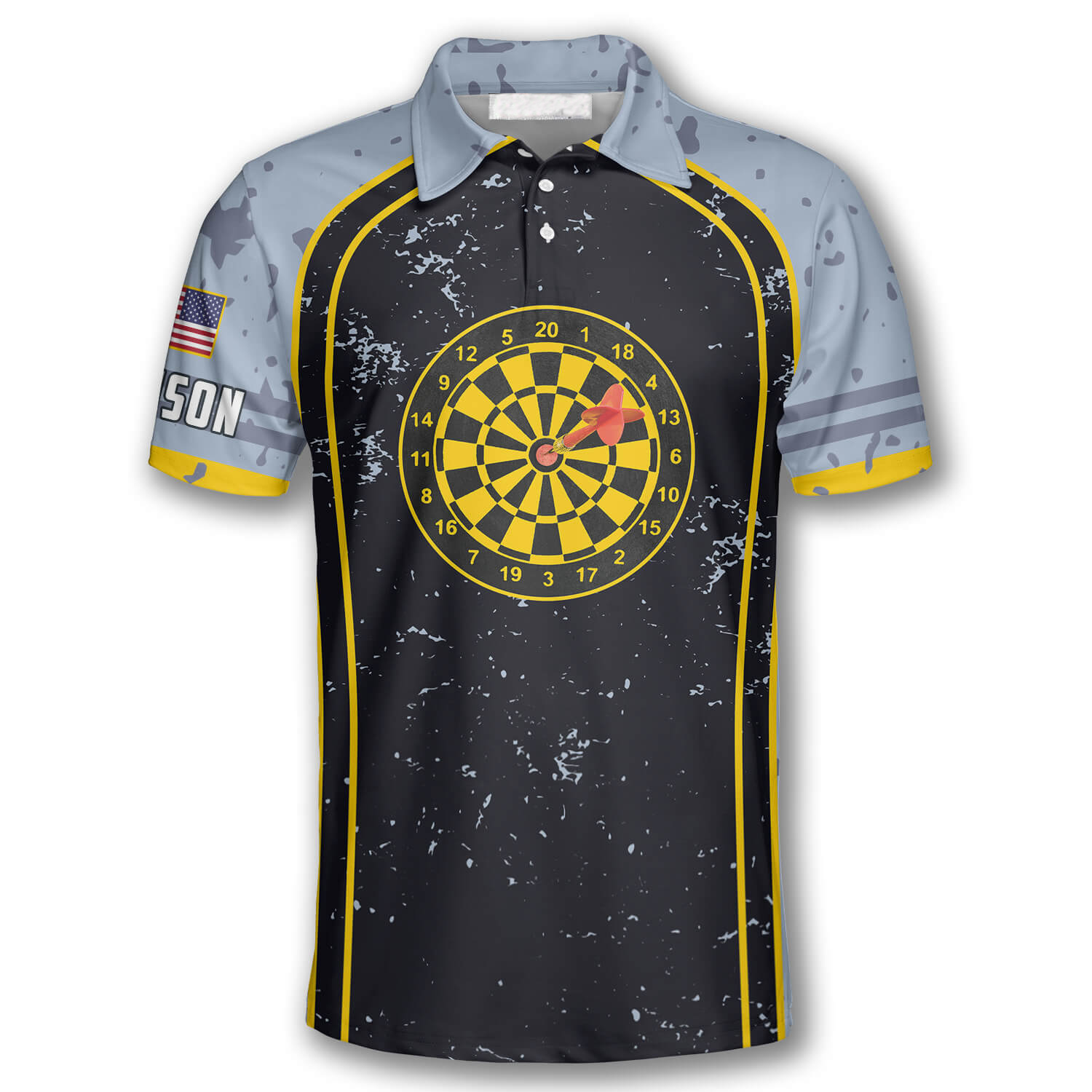 Darts Grunge Style Yellow Dart Board Custom Polo Shirts for Men/ USA Dart Player