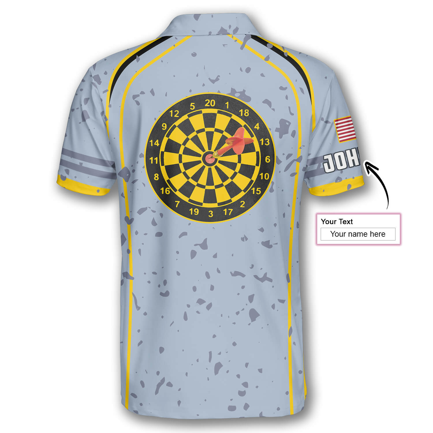 Darts Grunge Style Yellow Dart Board Custom Polo Shirts for Men/ USA Dart Player