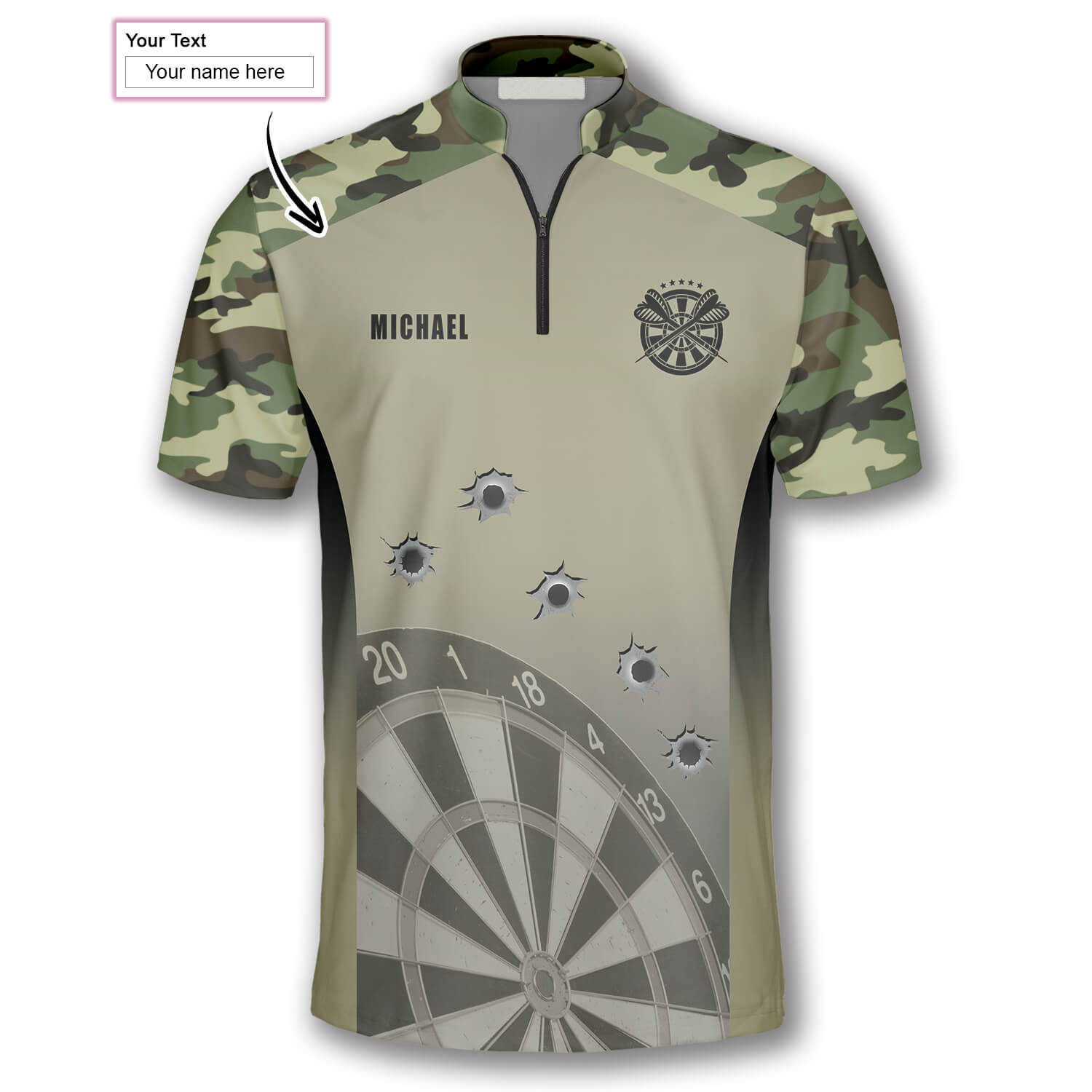 Camouflage Gun Holes Custom Darts Jerseys for Men/ Funny Dart Shirt/ Idea Gift for Dart Player