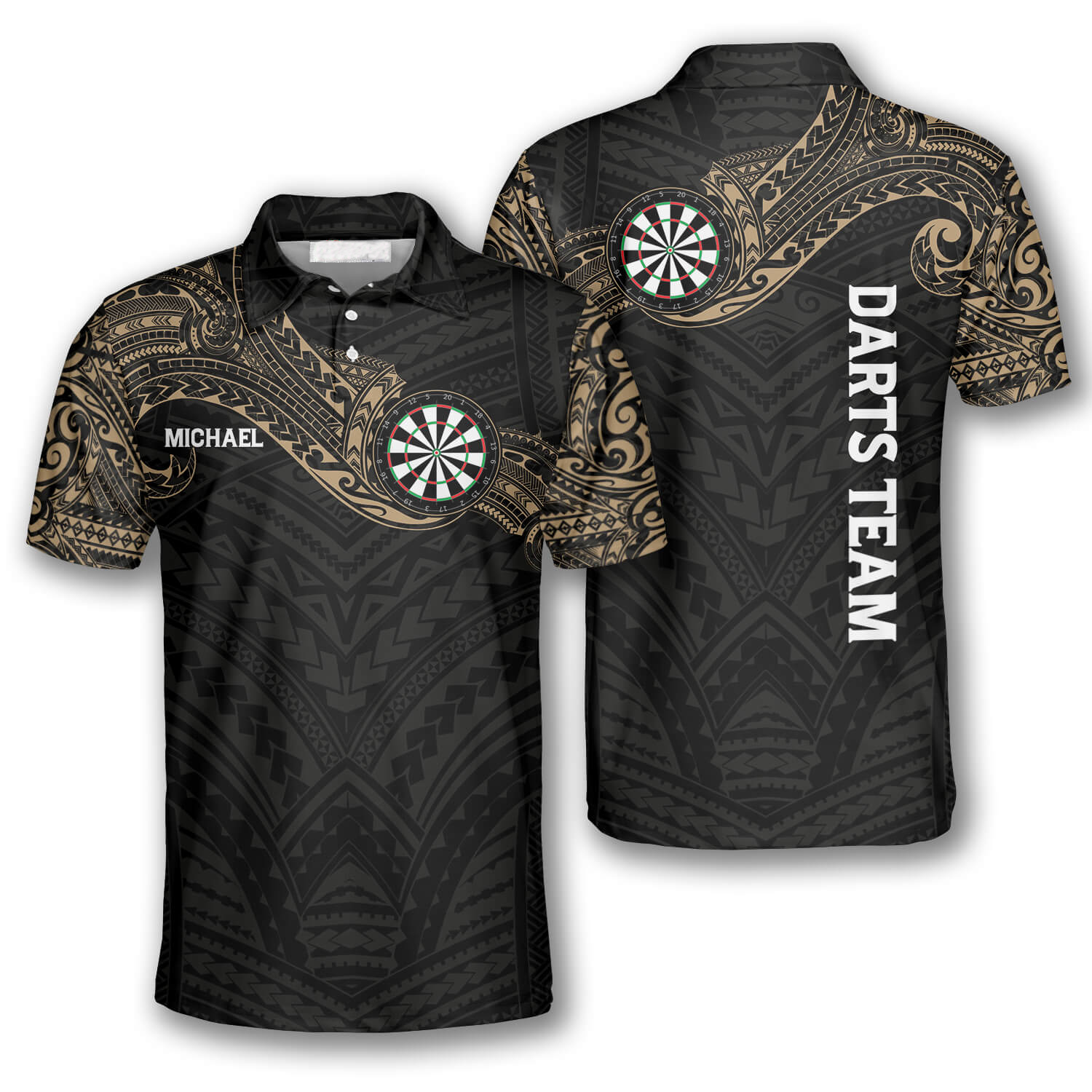 Classy Dark Tribal Tattoo Custom Darts Shirts for Men/ Dart Team Uniform