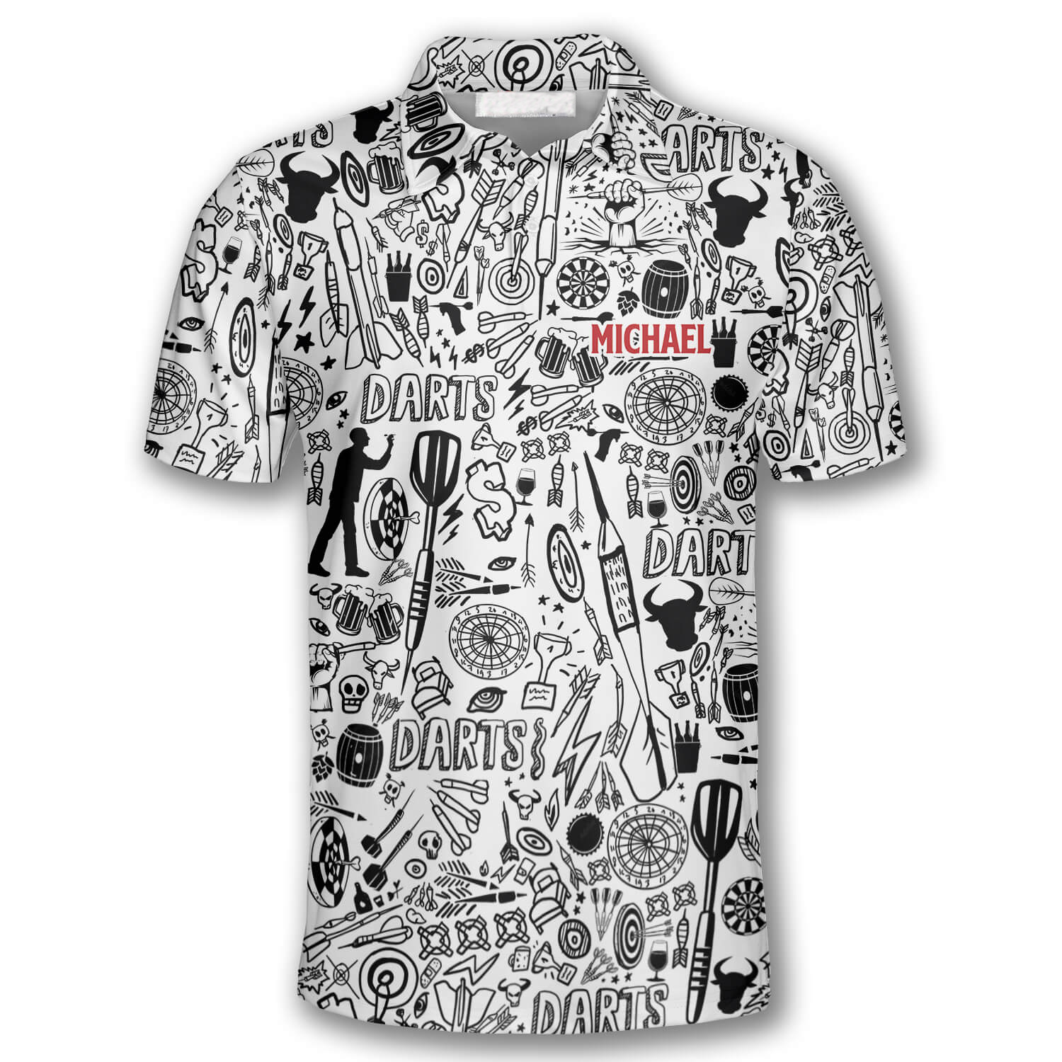 Personalized Name Doodle Pattern Custom Darts Polo Shirts for Men Women