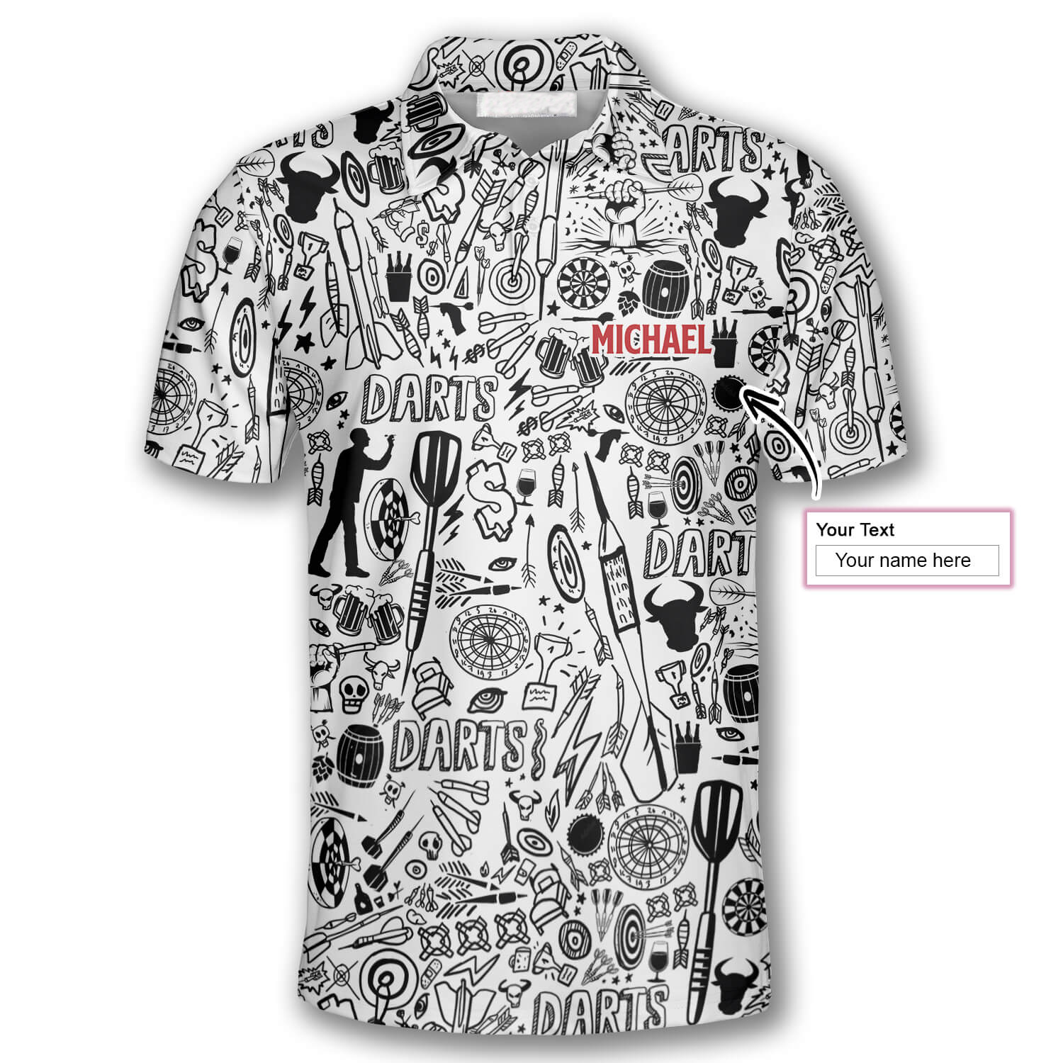 Personalized Name Doodle Pattern Custom Darts Polo Shirts for Men Women