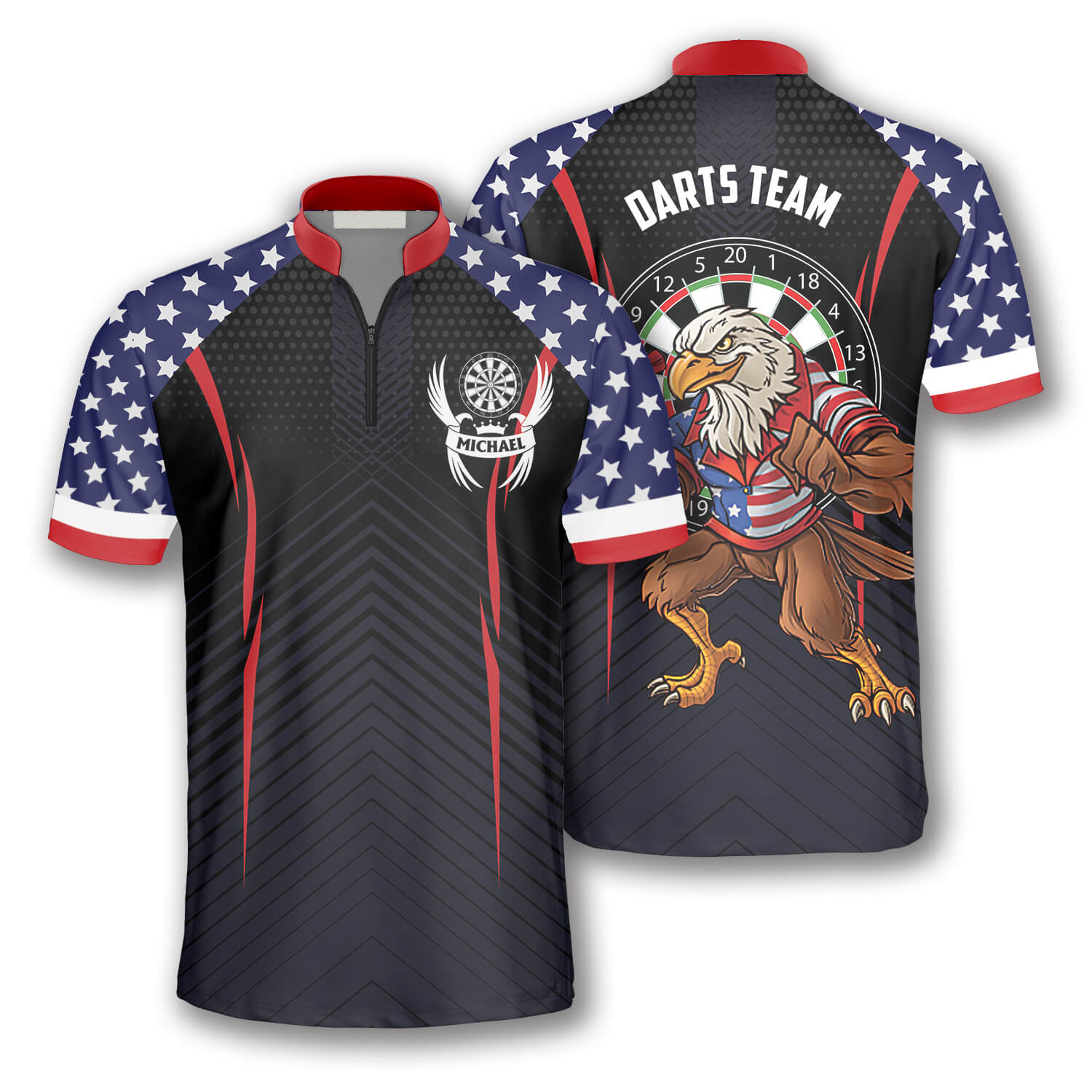 Eagle Flag Stars Pattern Custom Darts Jerseys for Men/ Idea Gift for Dart Player/ Flag Shirt