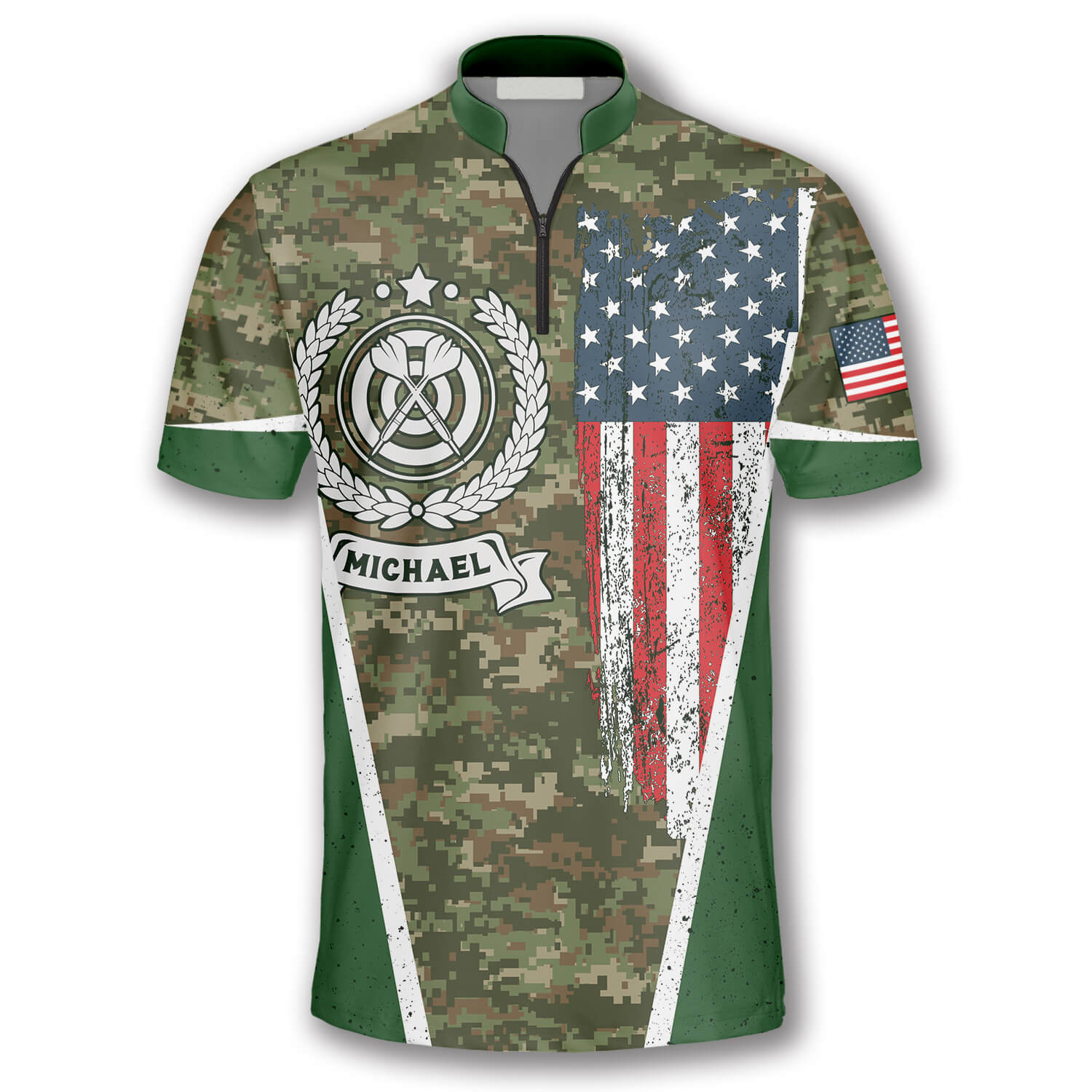 USA Flag Camouflage Emblem Custom Darts Jerseys for Men/ Dart Shirt/ Flag Shirt