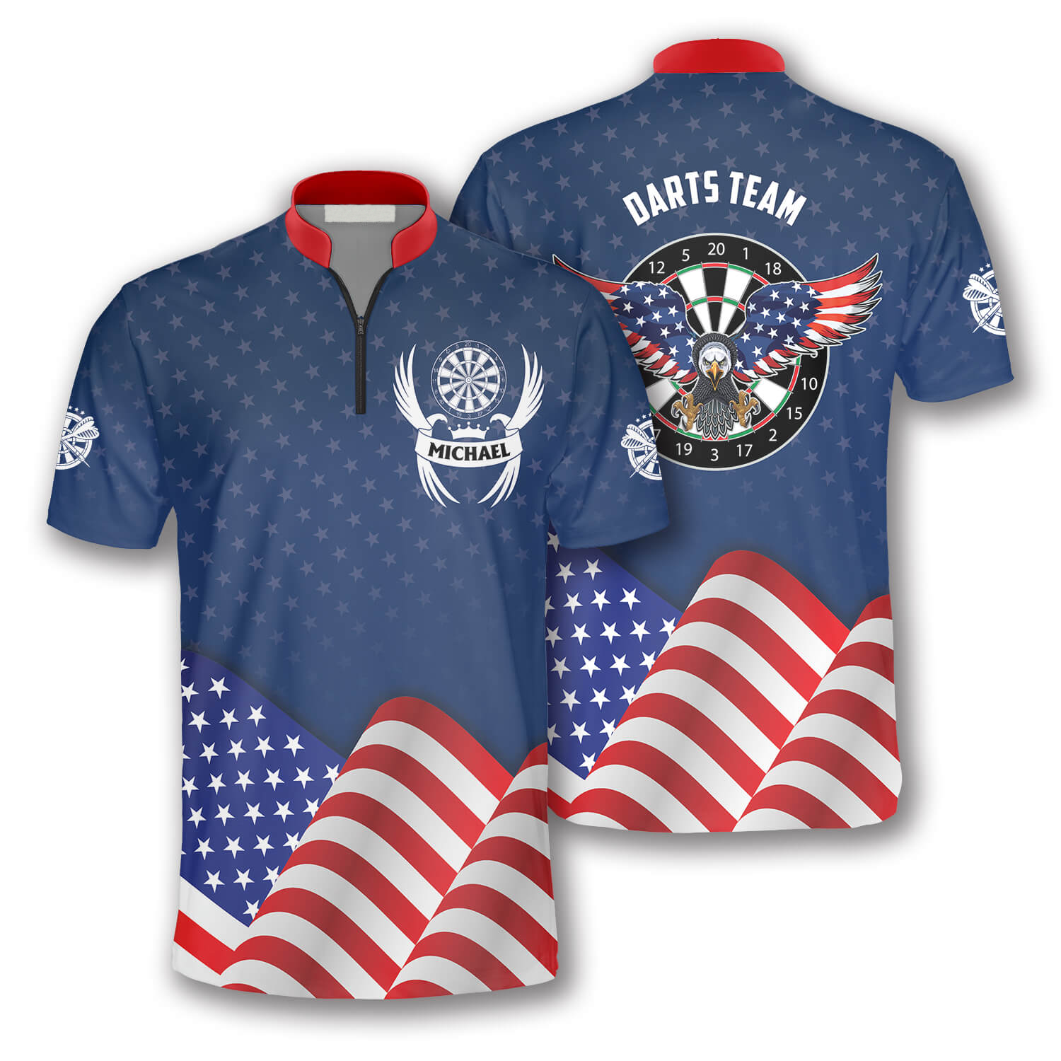 Blue Waving Flag Custom Darts Jerseys for Men/ Uniform Shirt for Dart Team/ Dart player
