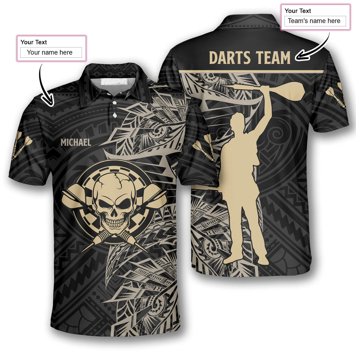 3D All Over Print Gold Tribal Athlete Custom Darts Shirts for Men/ Gift for Darts Lovers