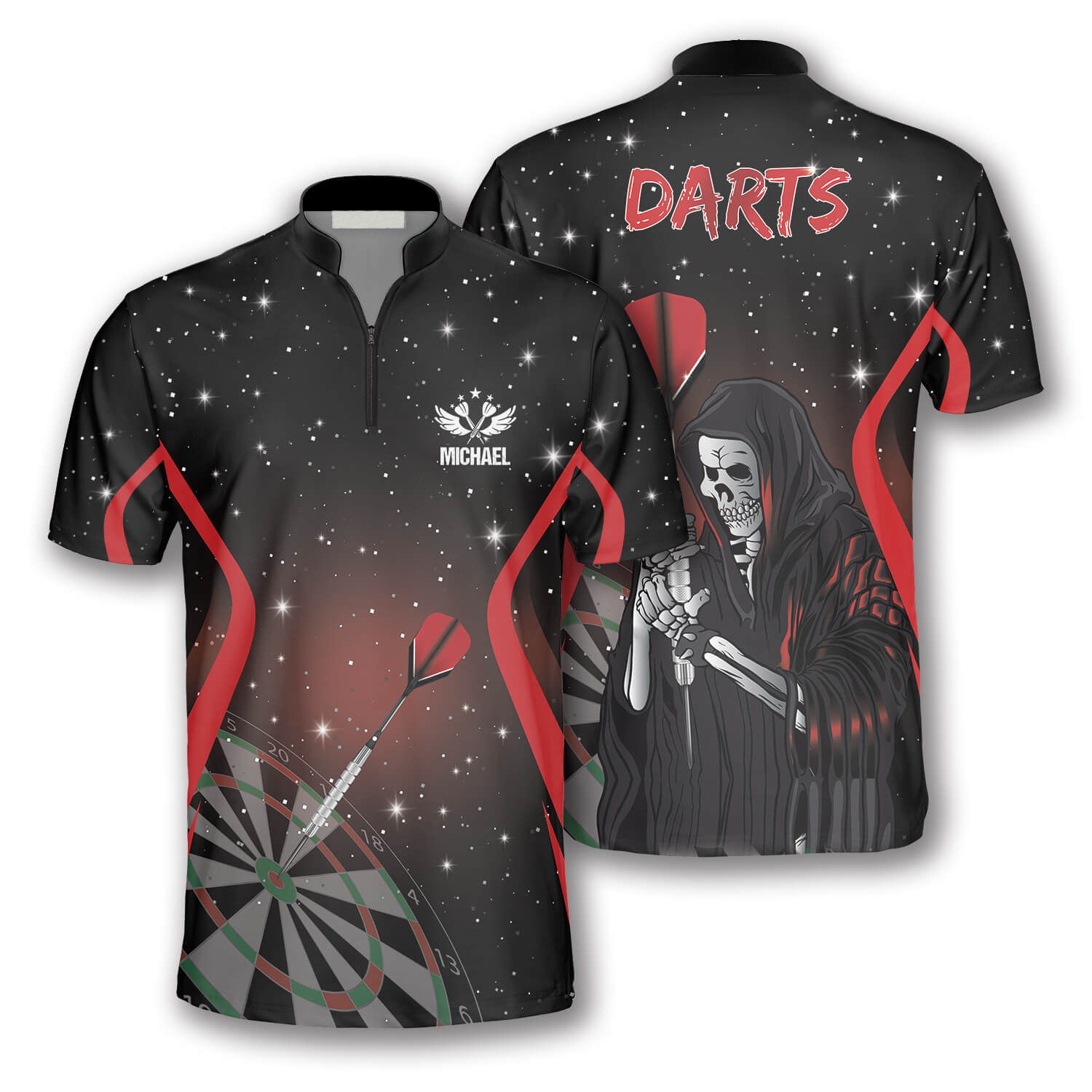 Grim Reaper Red Black Version Custom Darts Jerseys for Men/ Perfect Gift for Dart Player