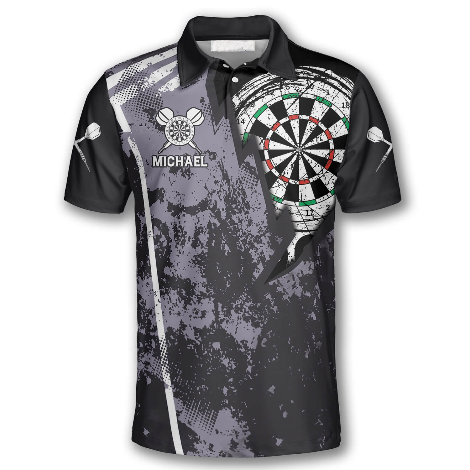 Personalized Grunge Lightning Custom Darts Polo Shirts/ Unisex Dart Polo Shirt/ Dart Shirts For Him/ Dart Player Gift