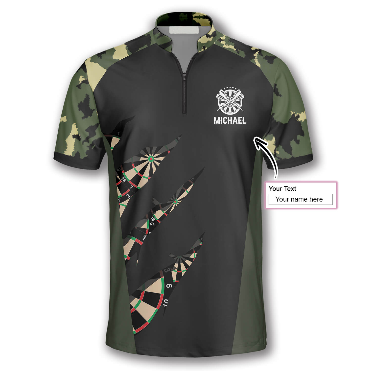 Military Print Custom Darts Jerseys for Men/ Perfect Shirt for Dart Player/ Camo Pattern Dart Shirt