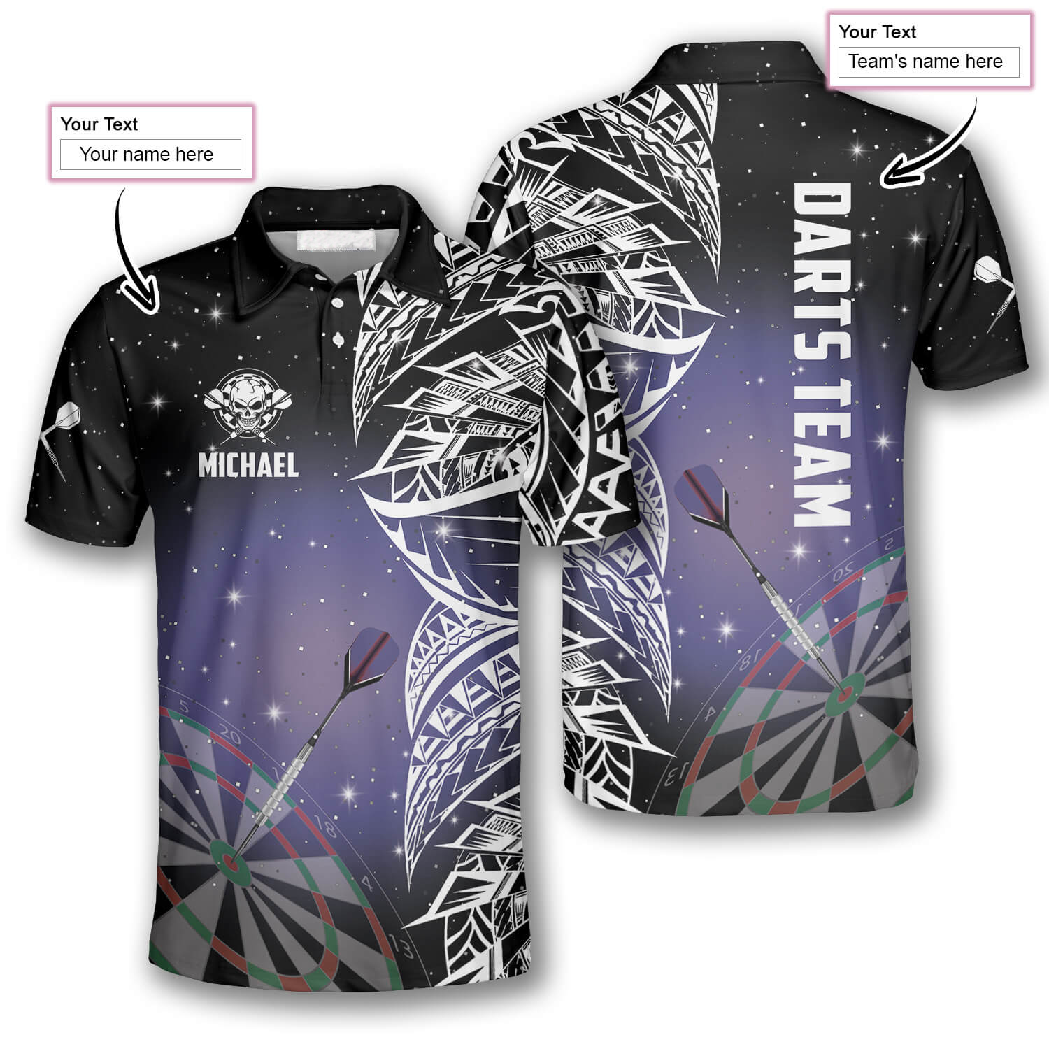 Night Sky Custom Darts Shirts for Men/ 3D All Over Print Dart Polo Shirt