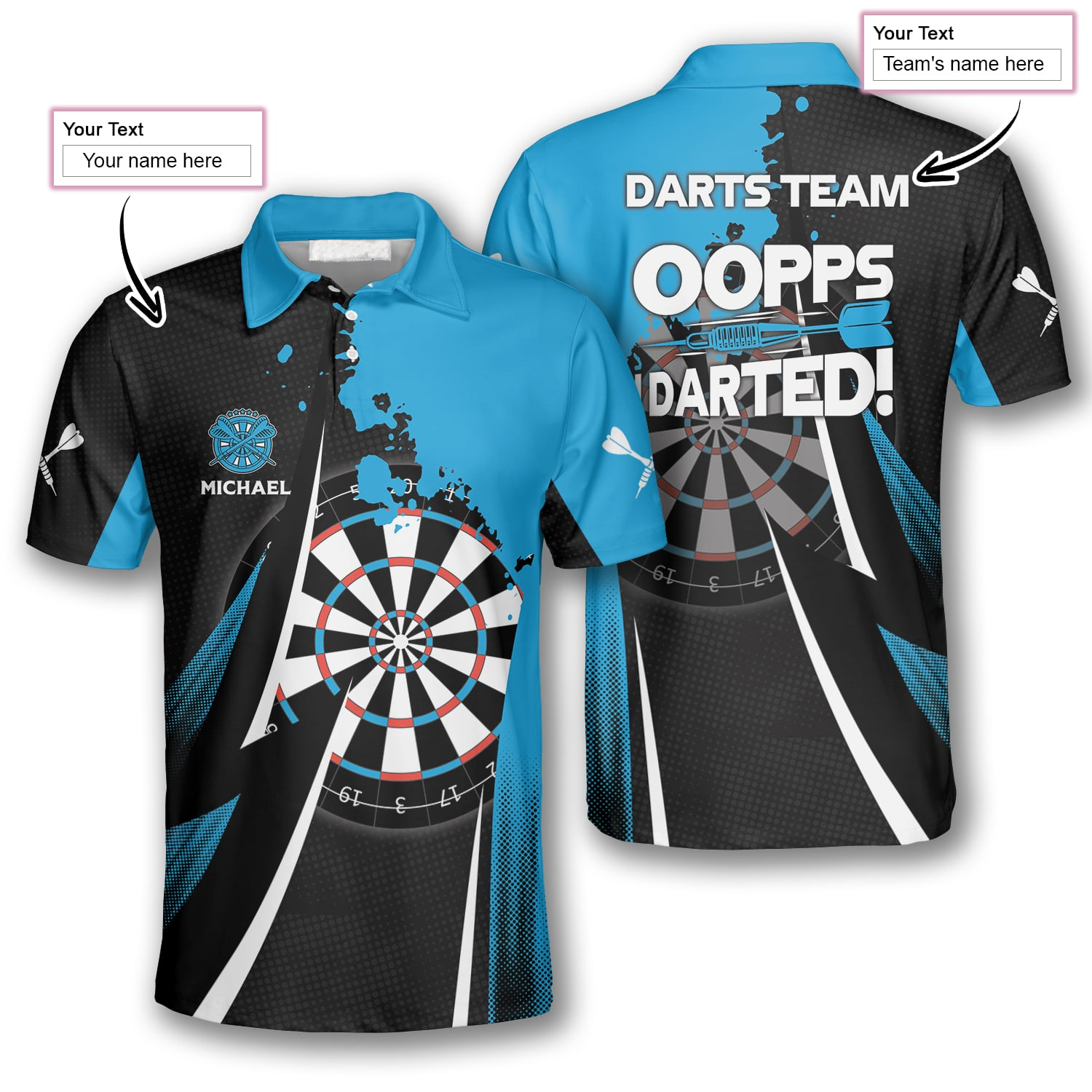 Oopps I Darted Custom Darts Shirts for Men/ Black and Blue Dart Polo Shirt