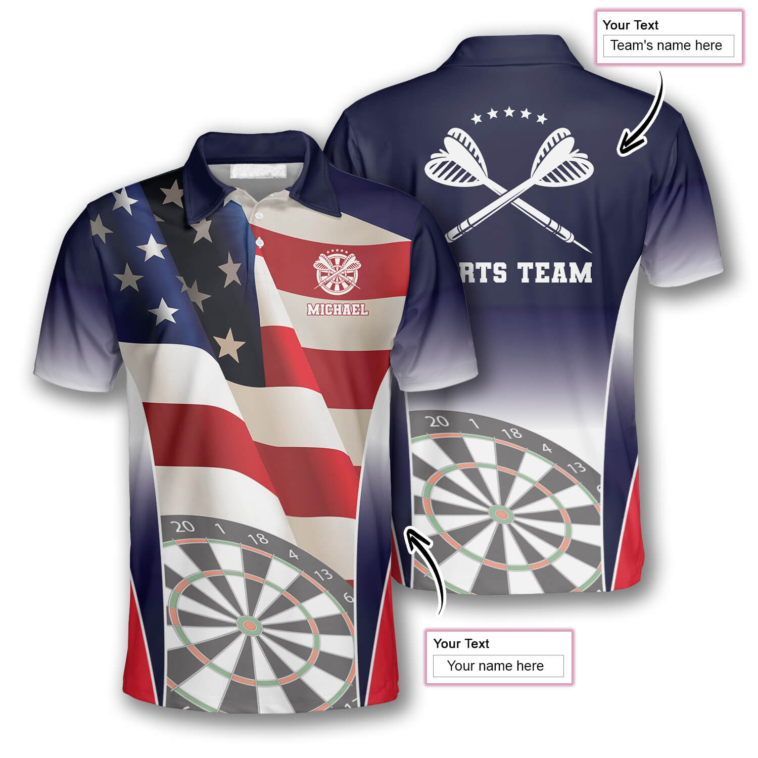 3D All Over Print Darts Patriotic Flag Version 3 Custom Polo Shirts for Men